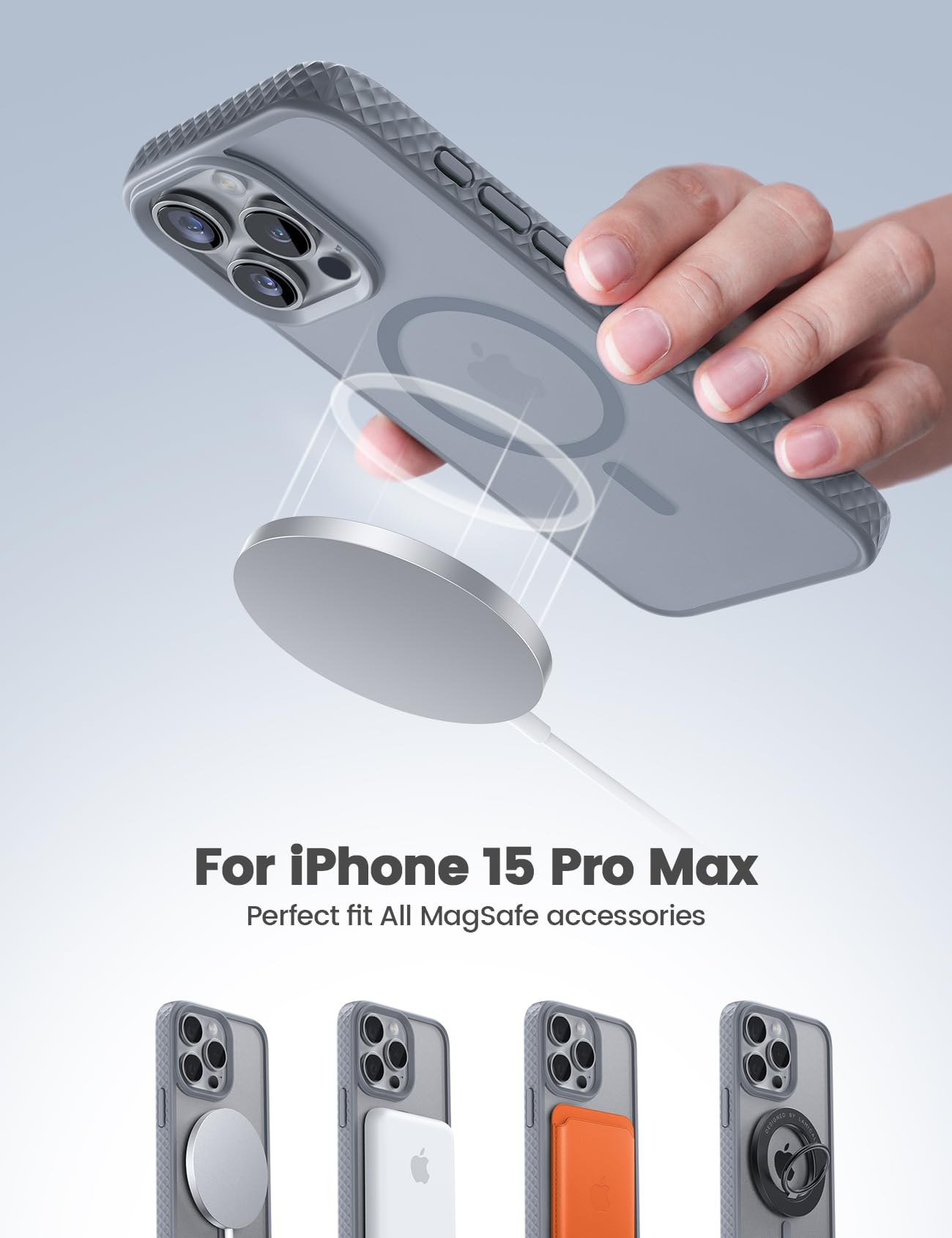 Foto 3 pulgar | Funda Magnética Lamicall Para Iphone 15 Pro Magsafe Gray - Venta Internacional.