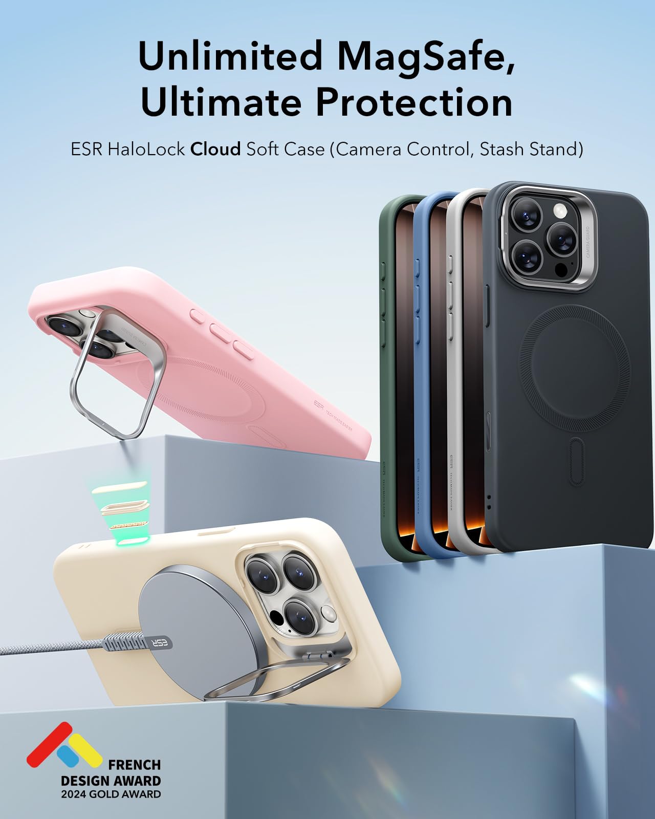 Foto 4 pulgar | Funda De Silicona Esr Para Iphone 16 Pro Con Soporte Magsafe, Color Gris - Venta Internacional.