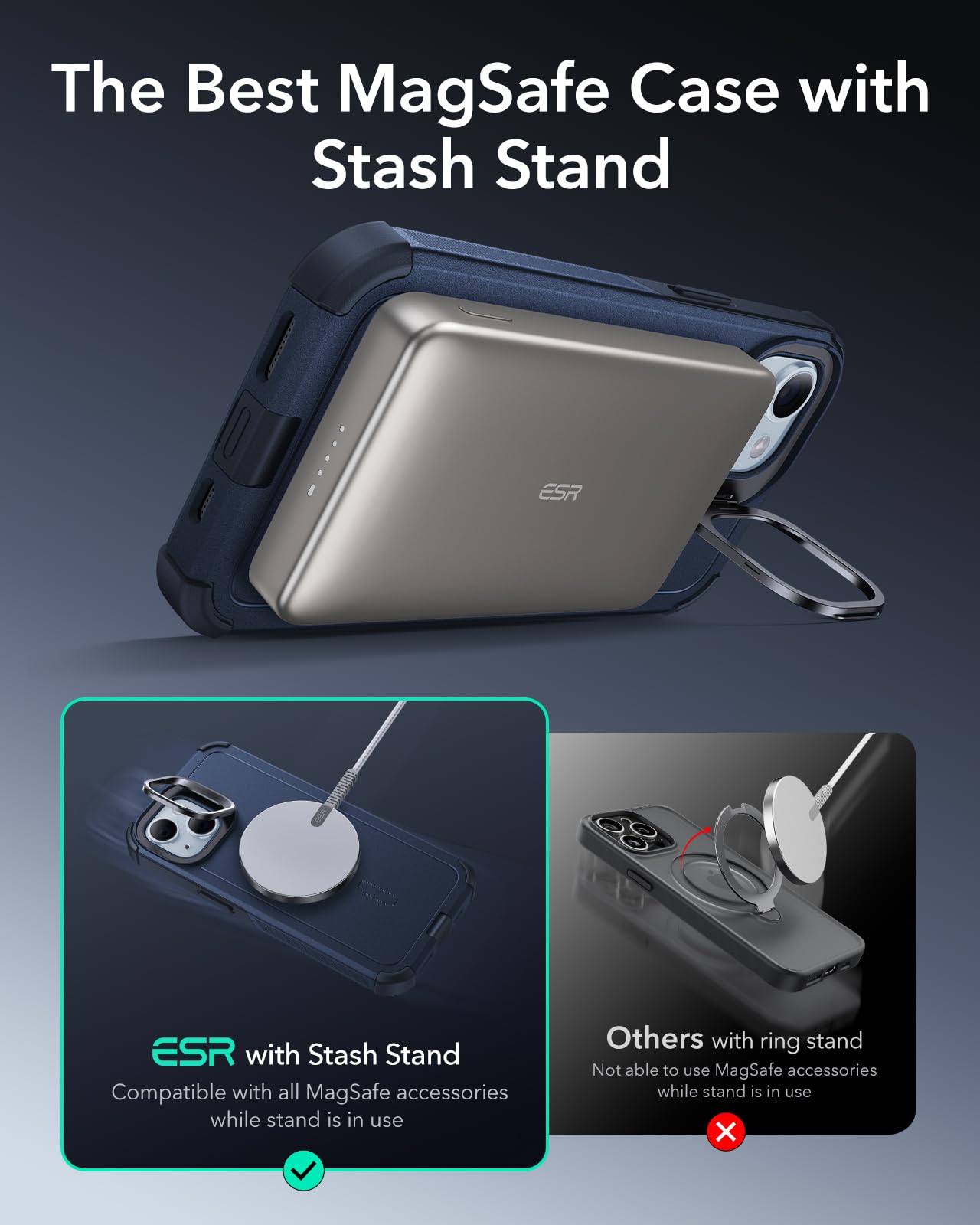 Foto 4 | Funda De Teléfono Esr Cyber Series Con Soporte Para Iphone 13/14, Color Azul - Venta Internacional.