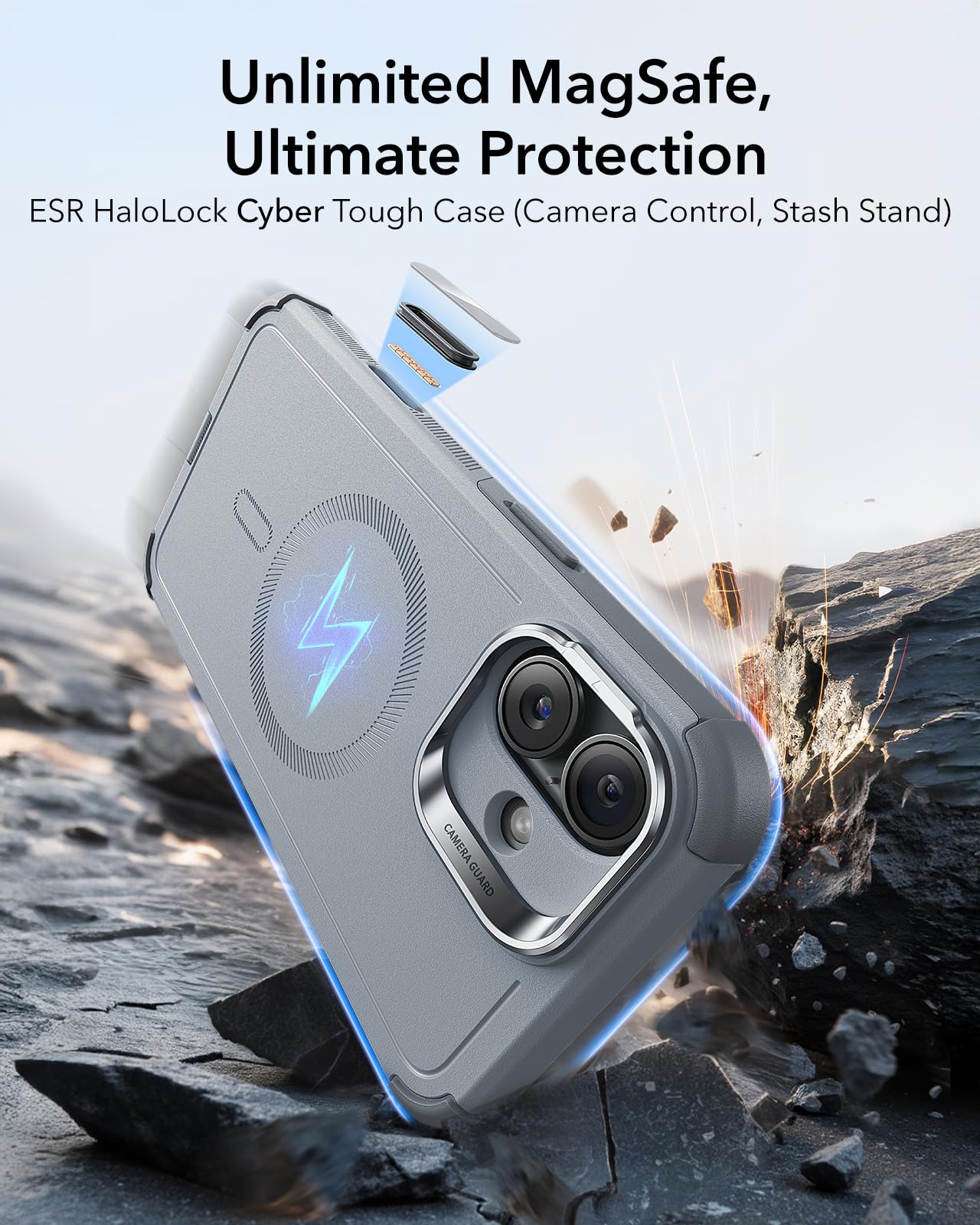 Foto 2 | Funda De Teléfono Esr Para Iphone 16 Con Soporte De Protección Contra Caídas De 23 Pies, Gris Claro - Venta Interna