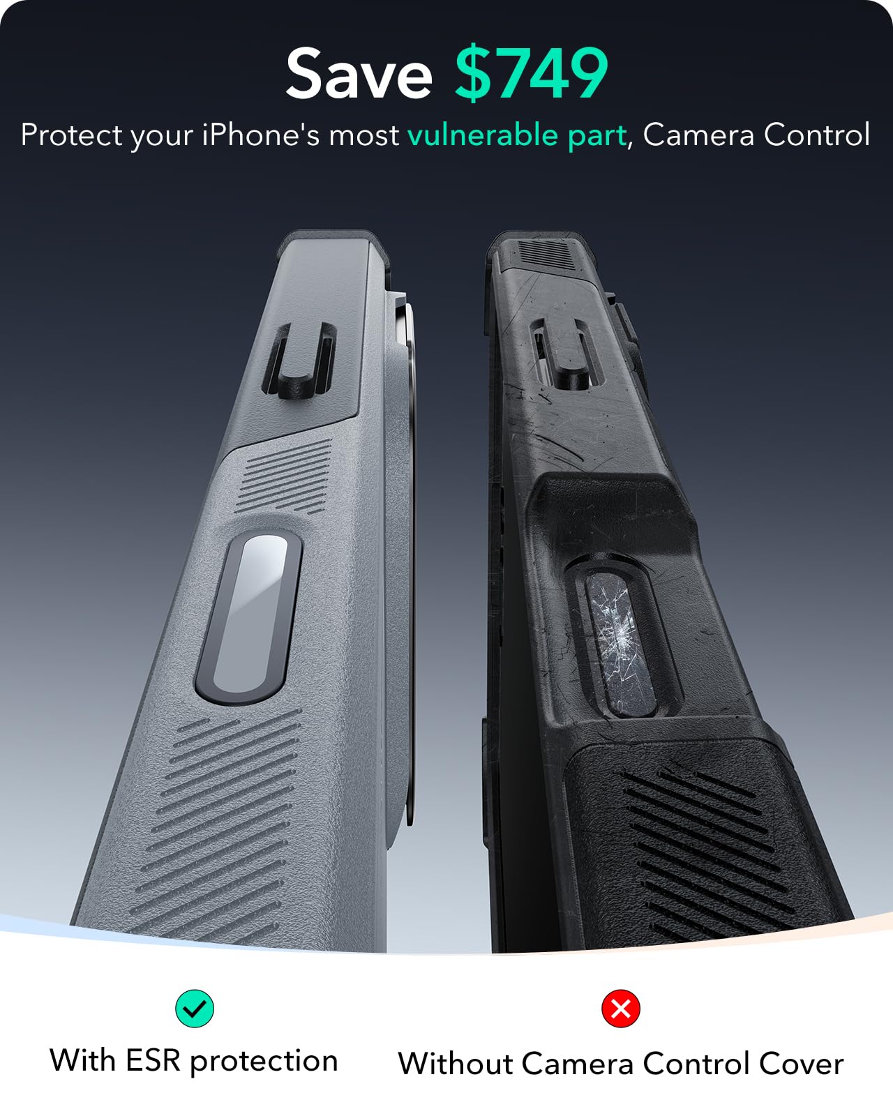 Foto 3 | Funda De Teléfono Esr Para Iphone 16 Con Soporte De Protección Contra Caídas De 23 Pies, Gris Claro - Venta Interna
