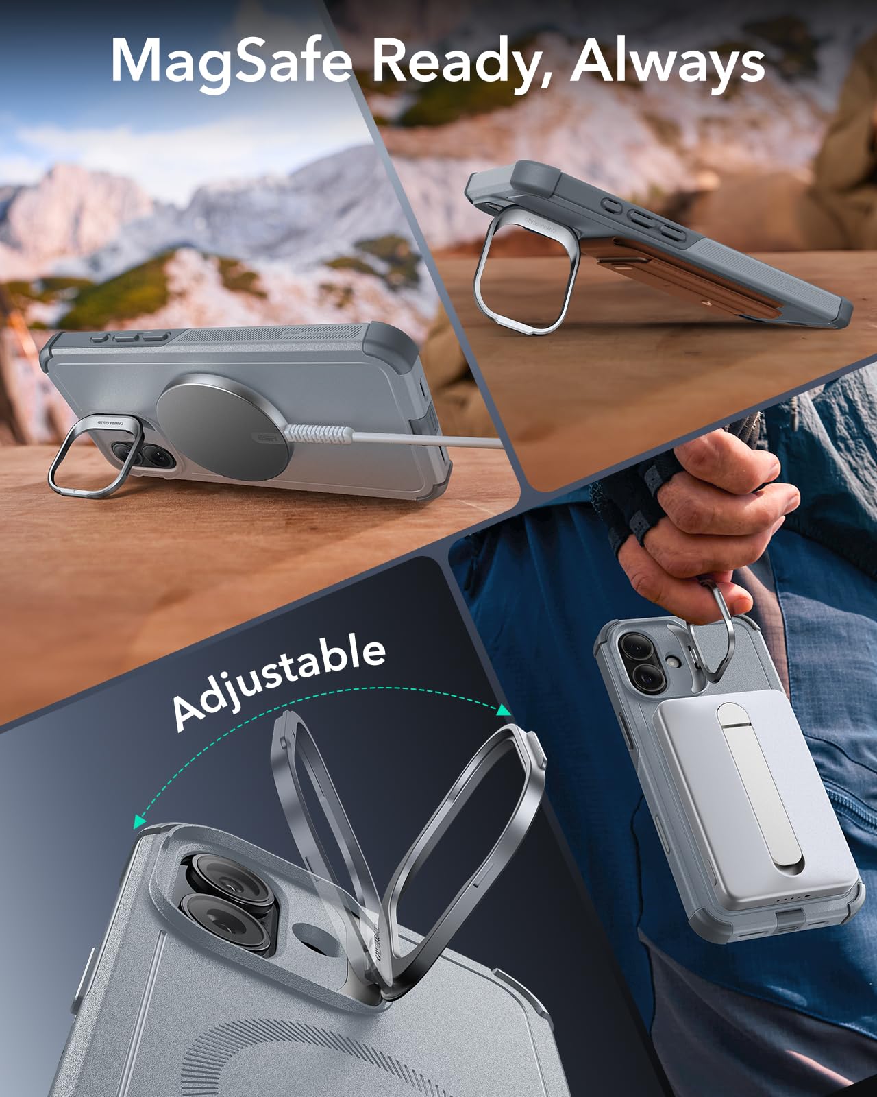 Foto 7 pulgar | Funda De Teléfono Esr Para Iphone 16 Con Soporte De Protección Contra Caídas De 23 Pies, Gris Claro - Venta Interna