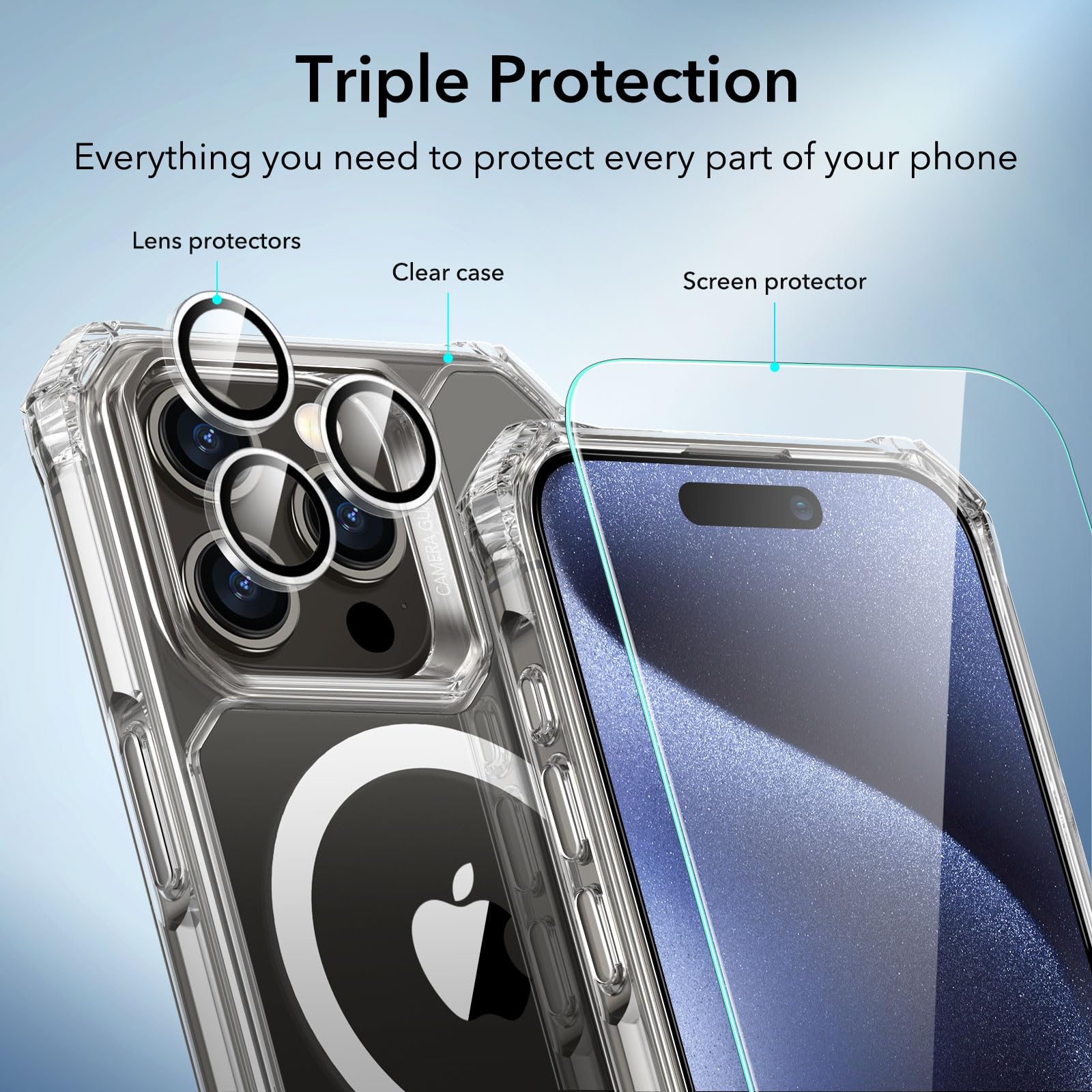 Foto 7 pulgar | Funda De Teléfono Esr Para Iphone 15 Pro Con 2 Protectores De Pantalla, Transparente - Venta Internacional.