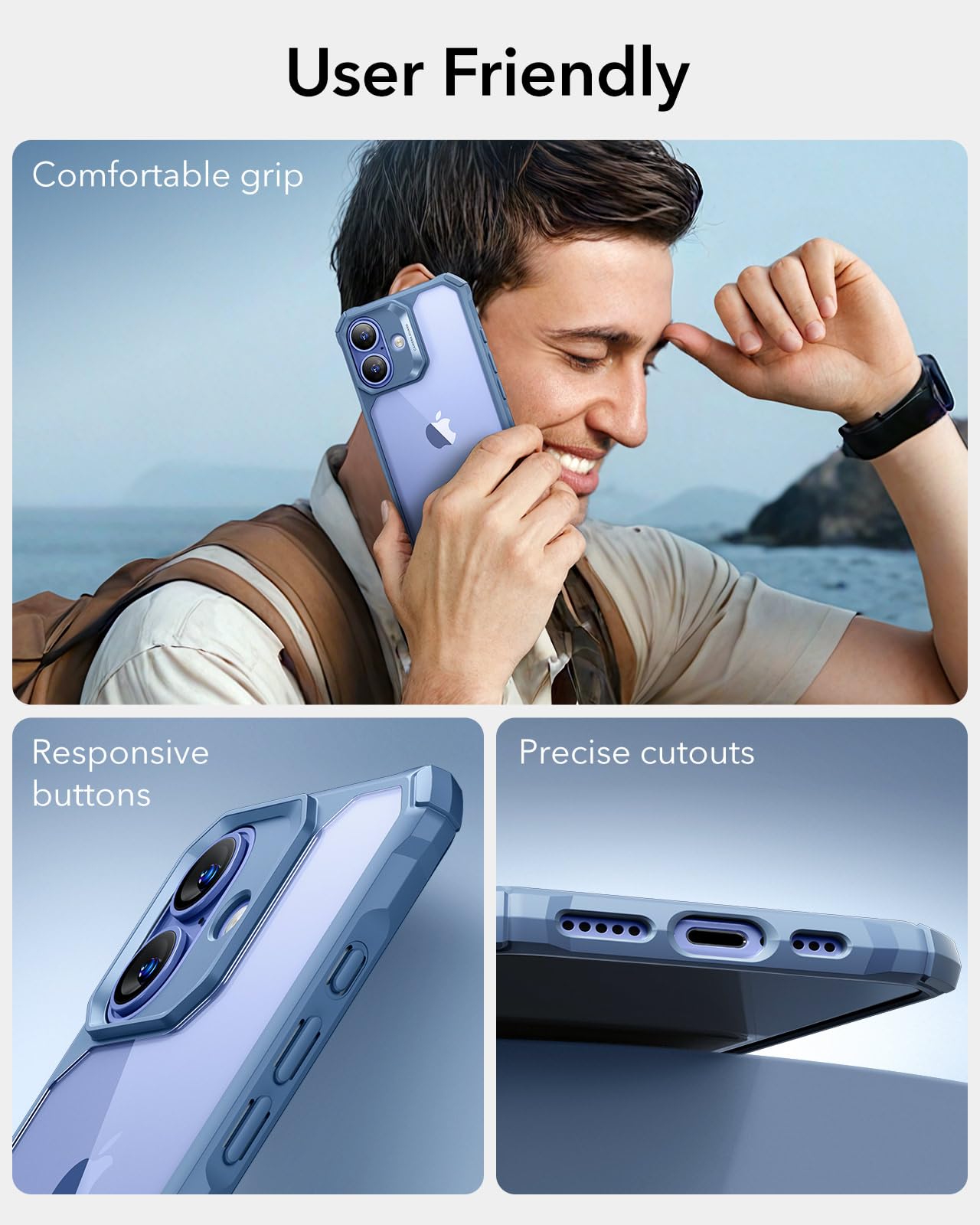 Foto 8 pulgar | Funda De Teléfono Esr Air Armor Series Para Iphone 16, Azul Transparente - Venta Internacional.