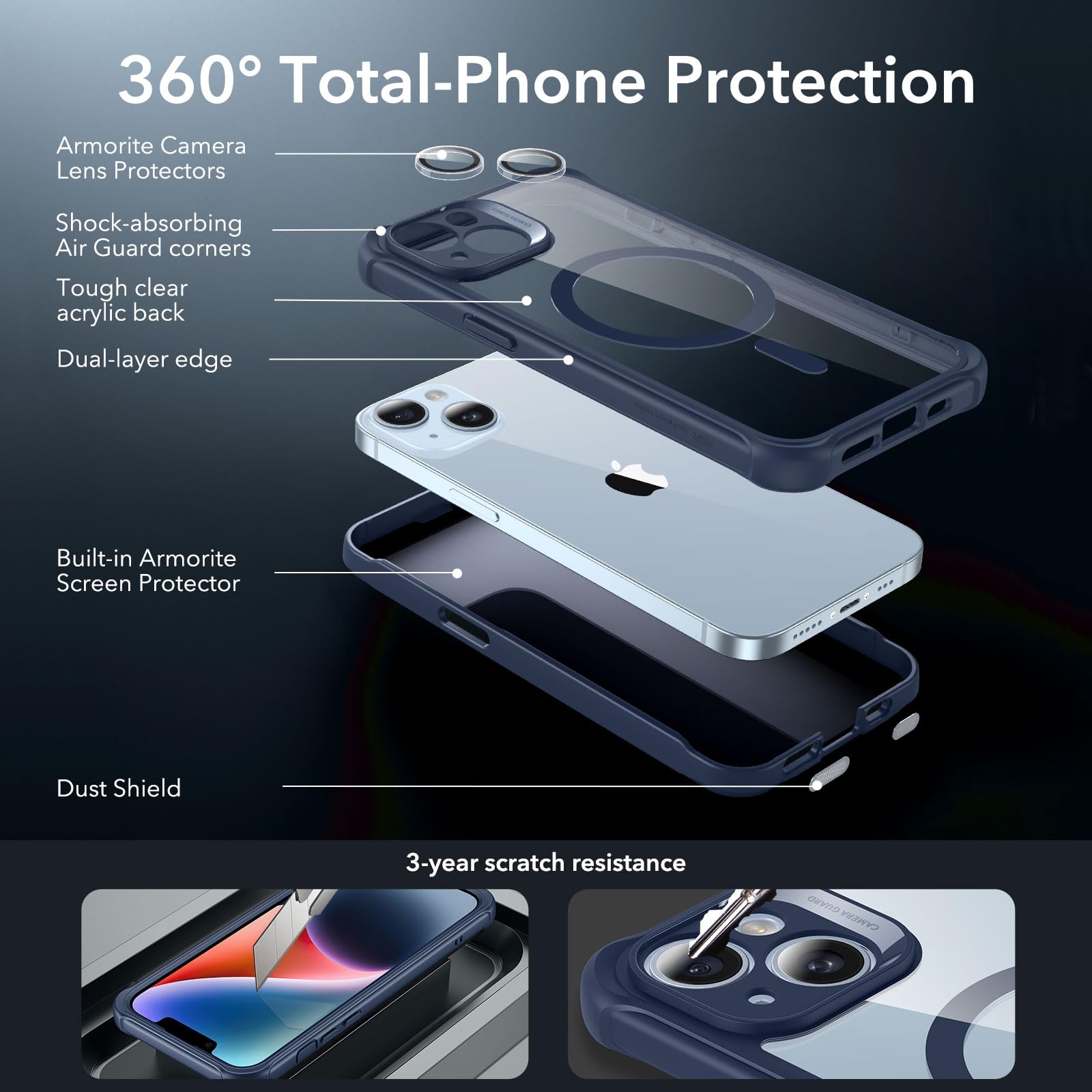 Foto 4 pulgar | Funda Magnética Esr Para Iphone 14 Con Vidrio Templado Azul - Venta Internacional.