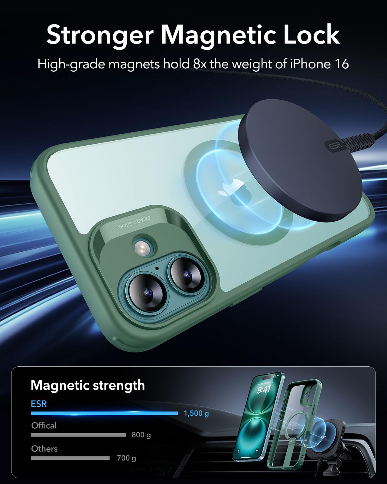 Foto 3 | Funda Esr Para Iphone 16 Con Soporte Magsafe, Color Verde Transparente - Venta Internacional.