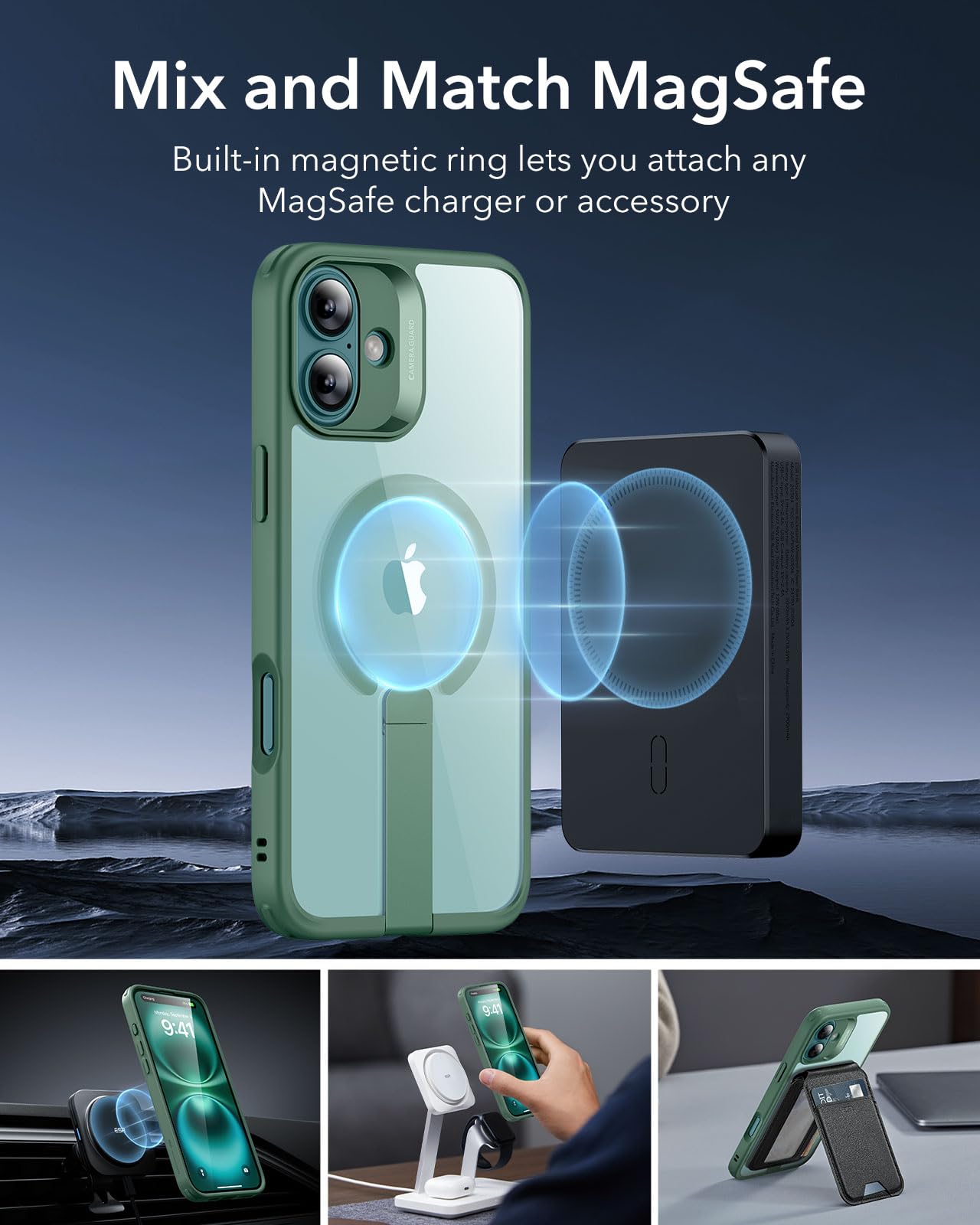Foto 6 pulgar | Funda Esr Para Iphone 16 Con Soporte Magsafe, Color Verde Transparente - Venta Internacional.