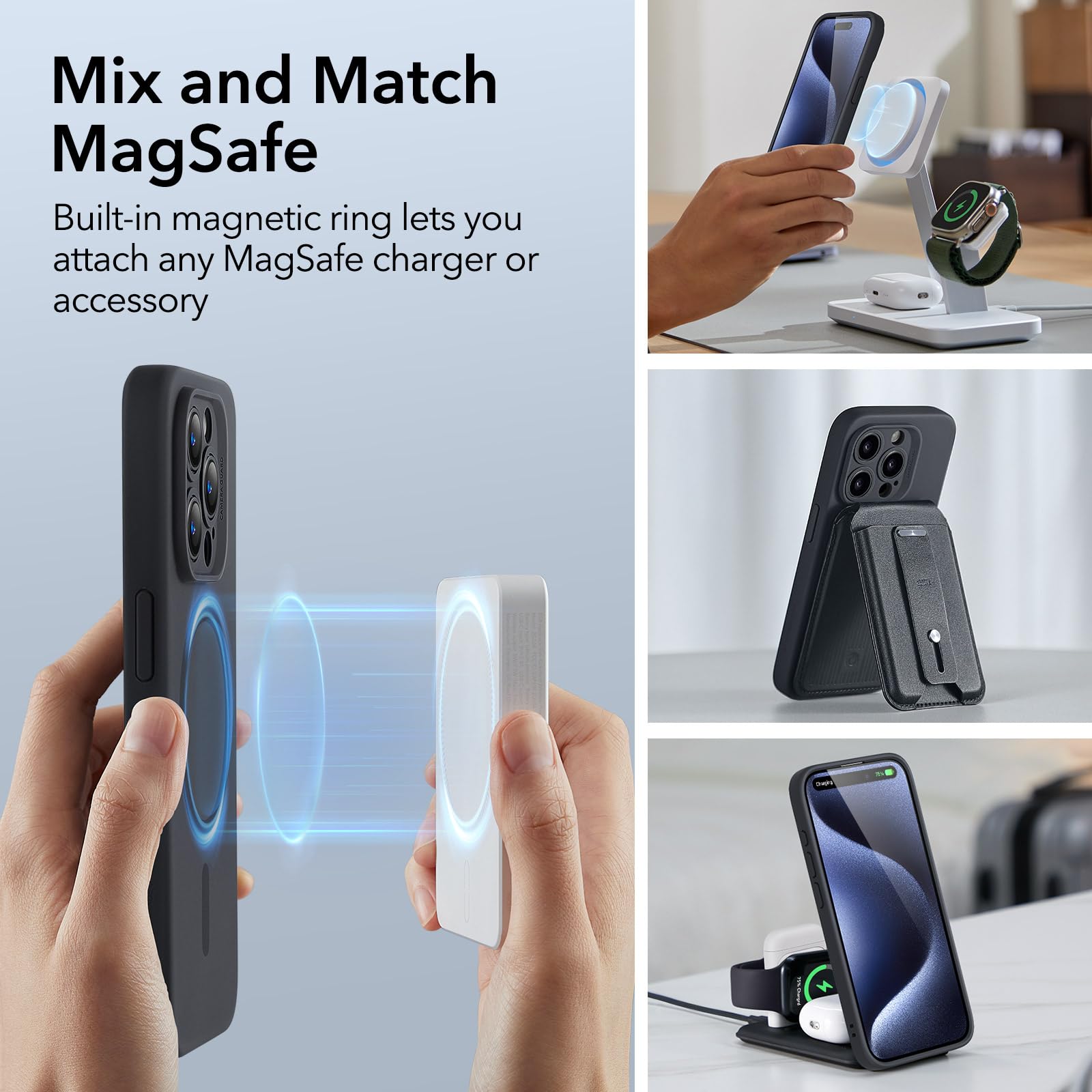 Foto 8 pulgar | Funda Esr Para Iphone 15 Pro Con Magsafe, Silicona, Negra - Venta Internacional.