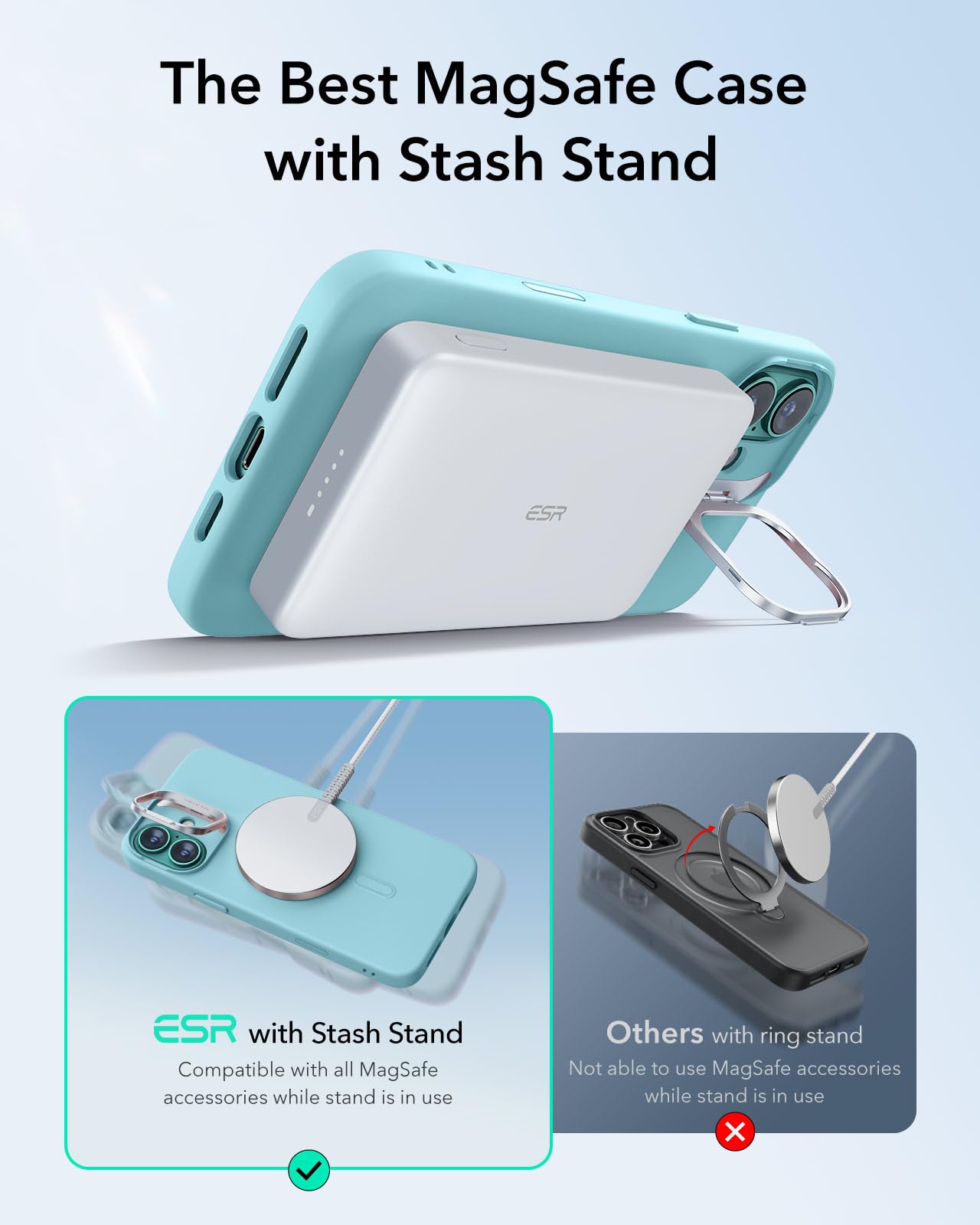 Foto 4 pulgar | Funda Esr Para Iphone 16 Plus De Silicona Con Soporte, Color Verde Azulado - Venta Internacional.