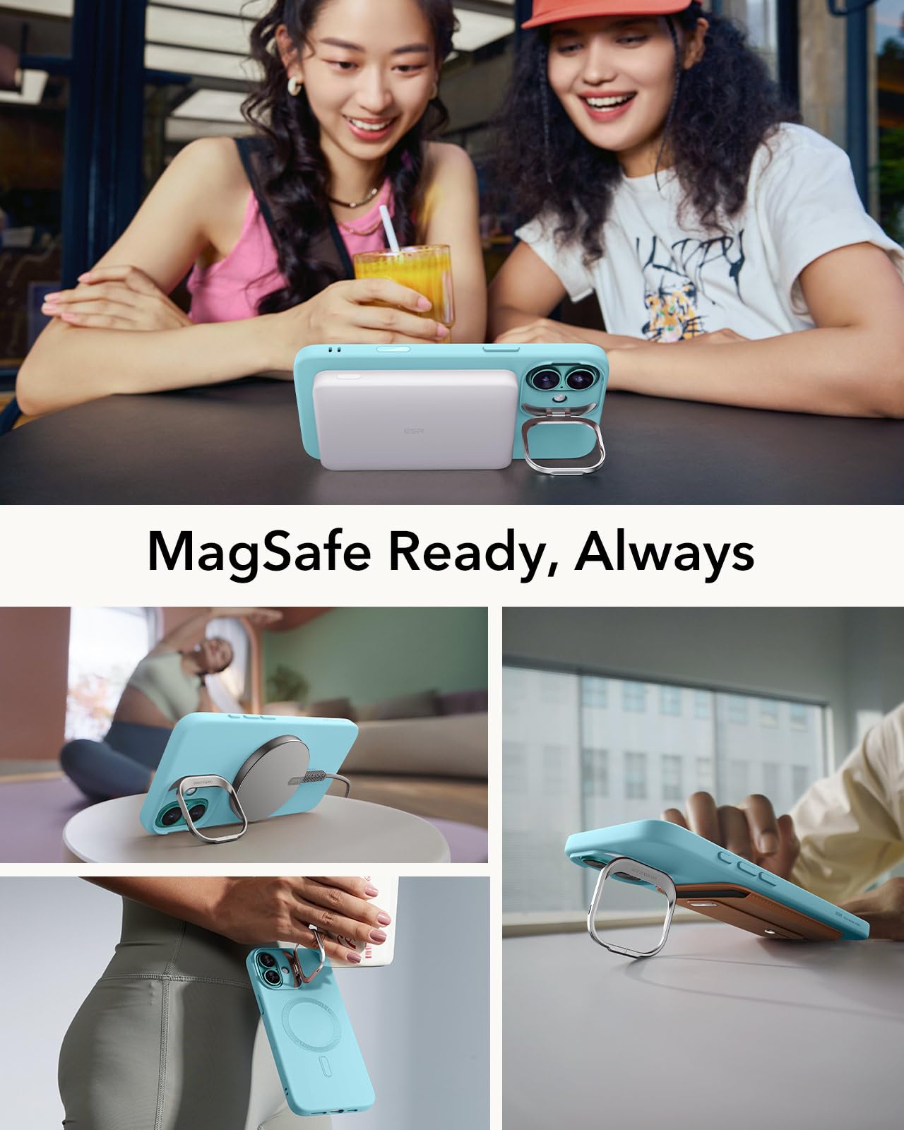 Foto 4 | Funda Esr Para Iphone 16 Plus De Silicona Con Soporte, Color Verde Azulado - Venta Internacional.