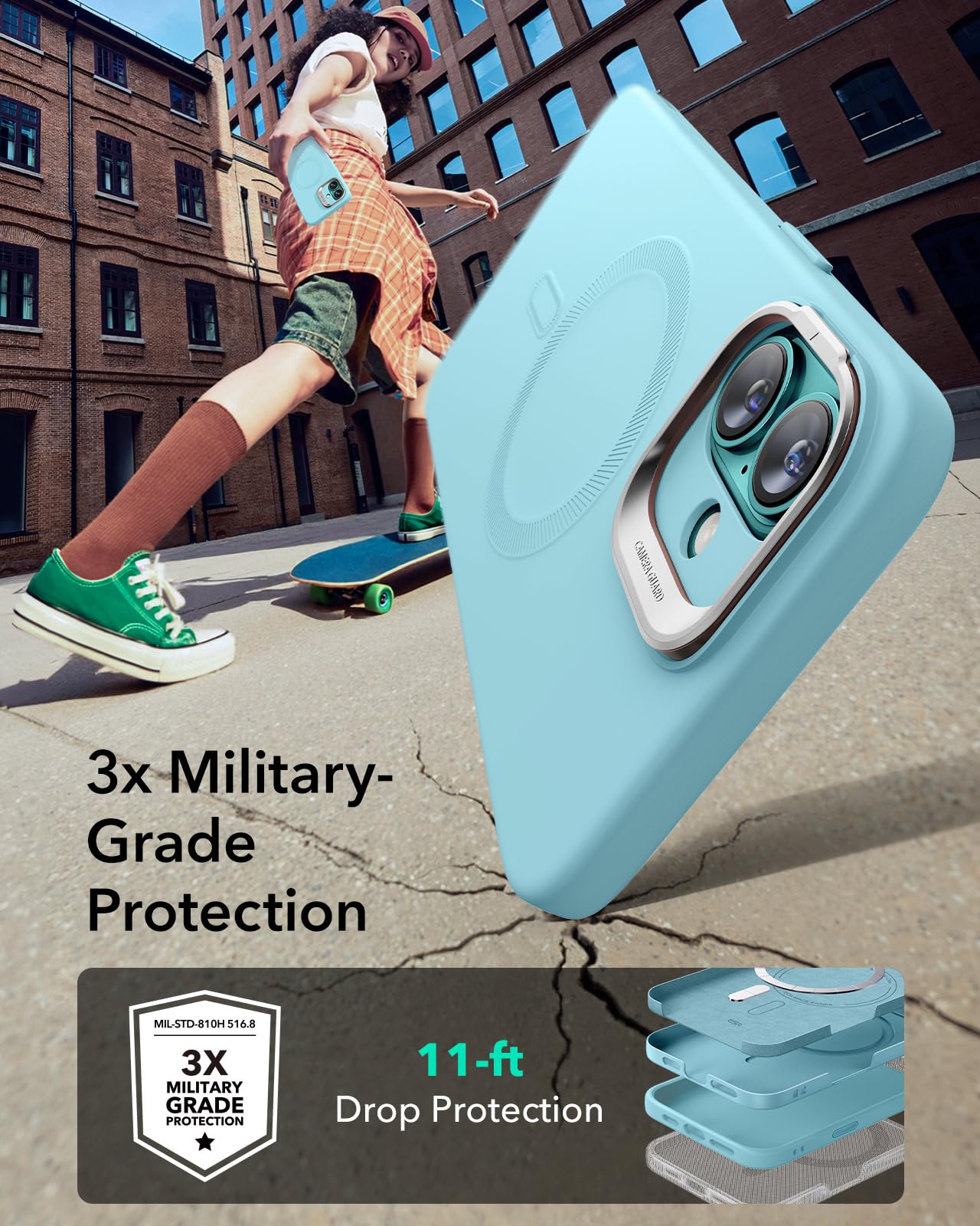 Foto 6 | Funda Esr Para Iphone 16 Plus De Silicona Con Soporte, Color Verde Azulado - Venta Internacional.