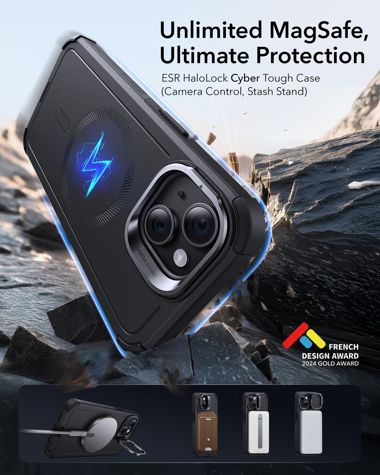 Foto 2 | Funda De Teléfono Esr Cyber Series Con Soporte Para Iphone 14/13 Negra - Venta Internacional.