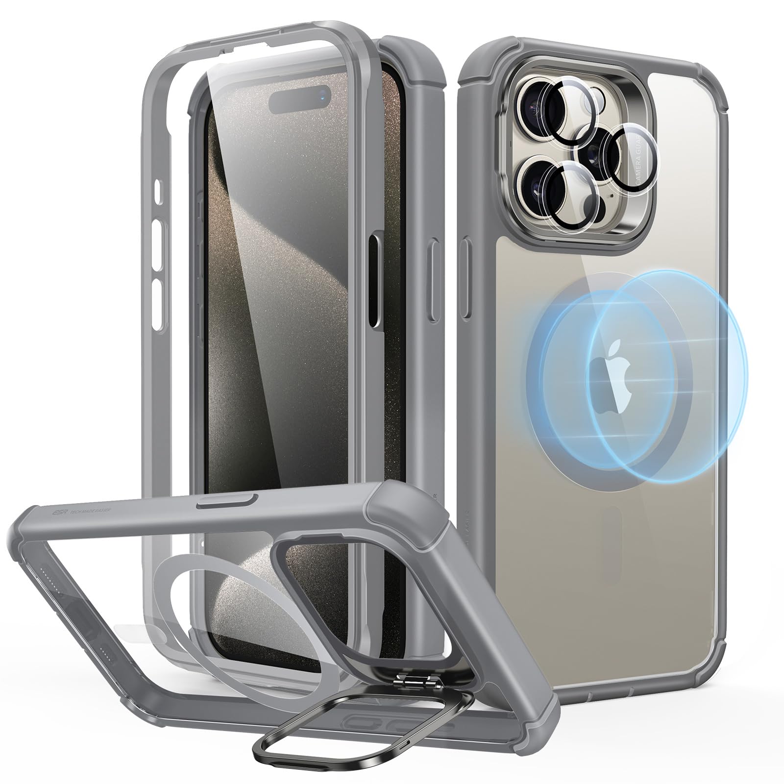 Funda Esr Para Iphone 15 Pro Max Con Soporte Magsafe, Color Gris Transparente - Venta Internacional.