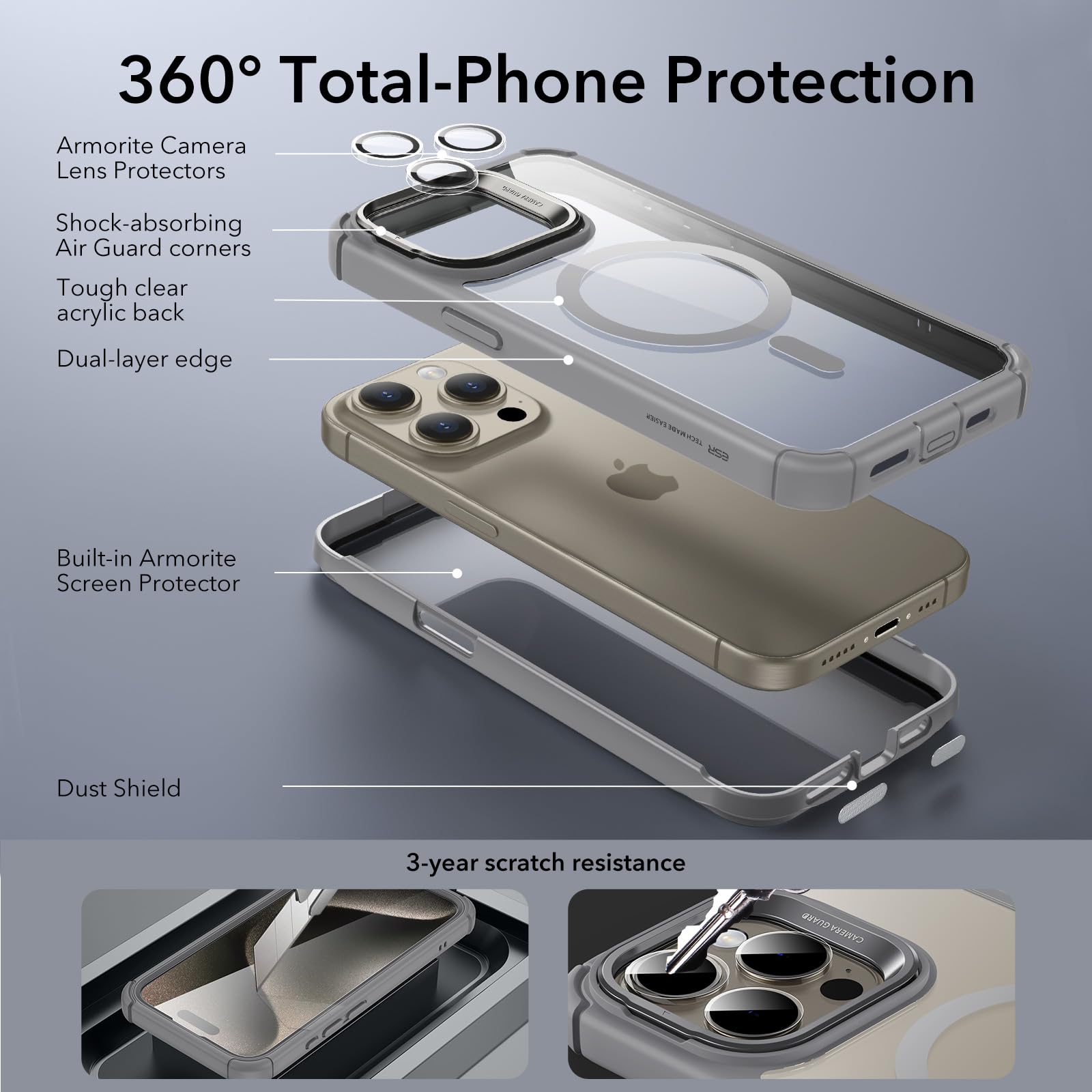 Foto 4 pulgar | Funda Esr Para Iphone 15 Pro Max Con Soporte Magsafe, Color Gris Transparente - Venta Internacional.