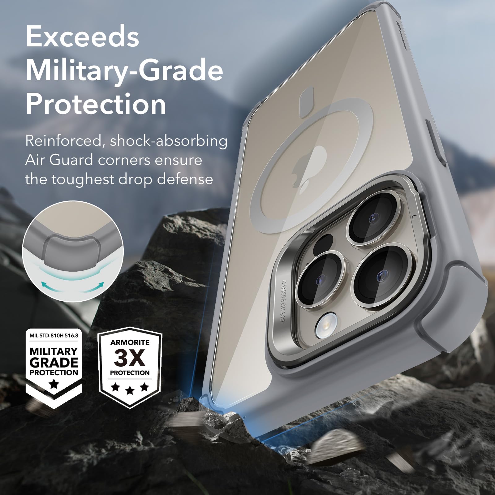 Foto 4 | Funda Esr Para Iphone 15 Pro Max Con Soporte Magsafe, Color Gris Transparente - Venta Internacional.