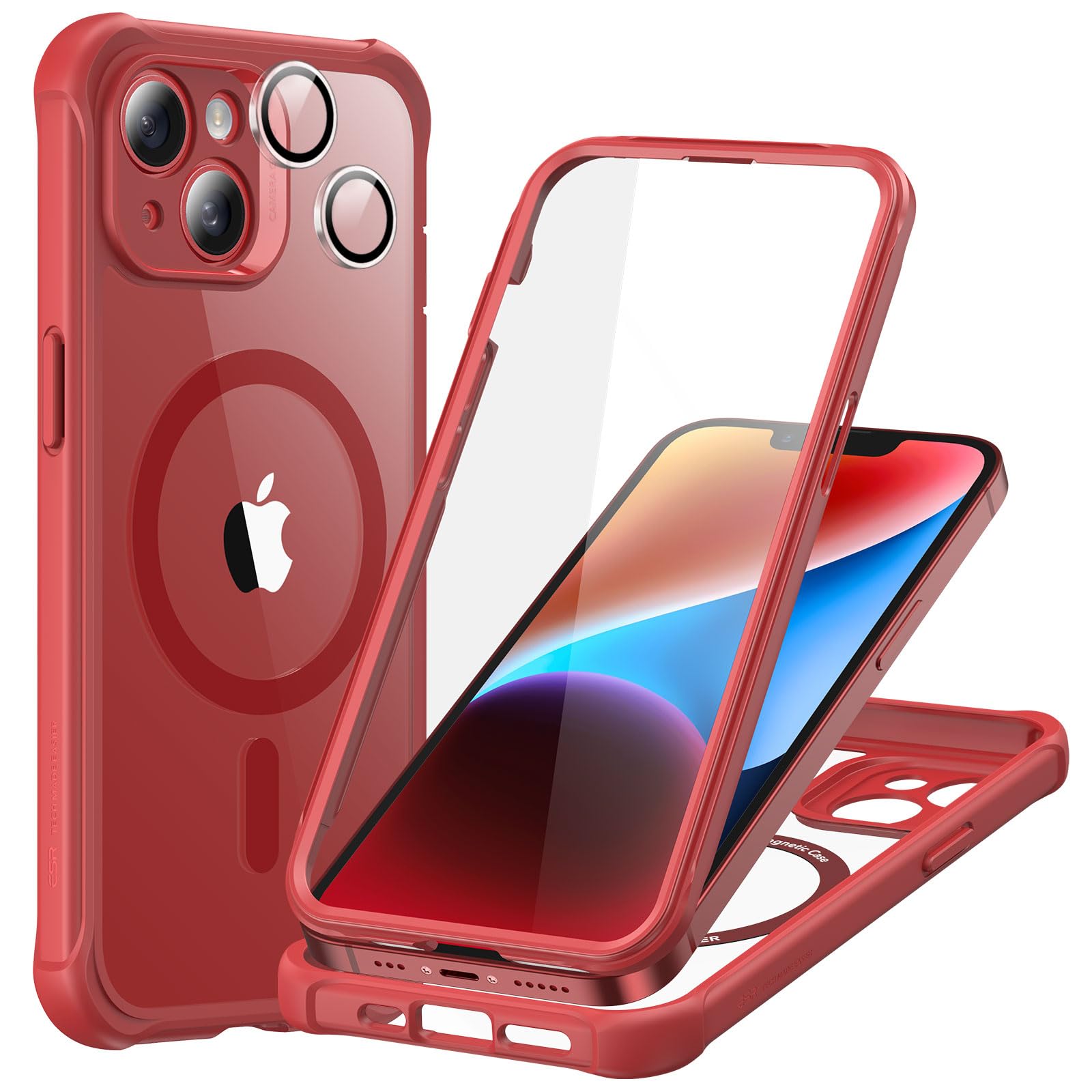 Foto 2 pulgar | Funda De Teléfono Esr Para Iphone 14 Con Vidrio Templado Rojo Transparente - Venta Internacional.