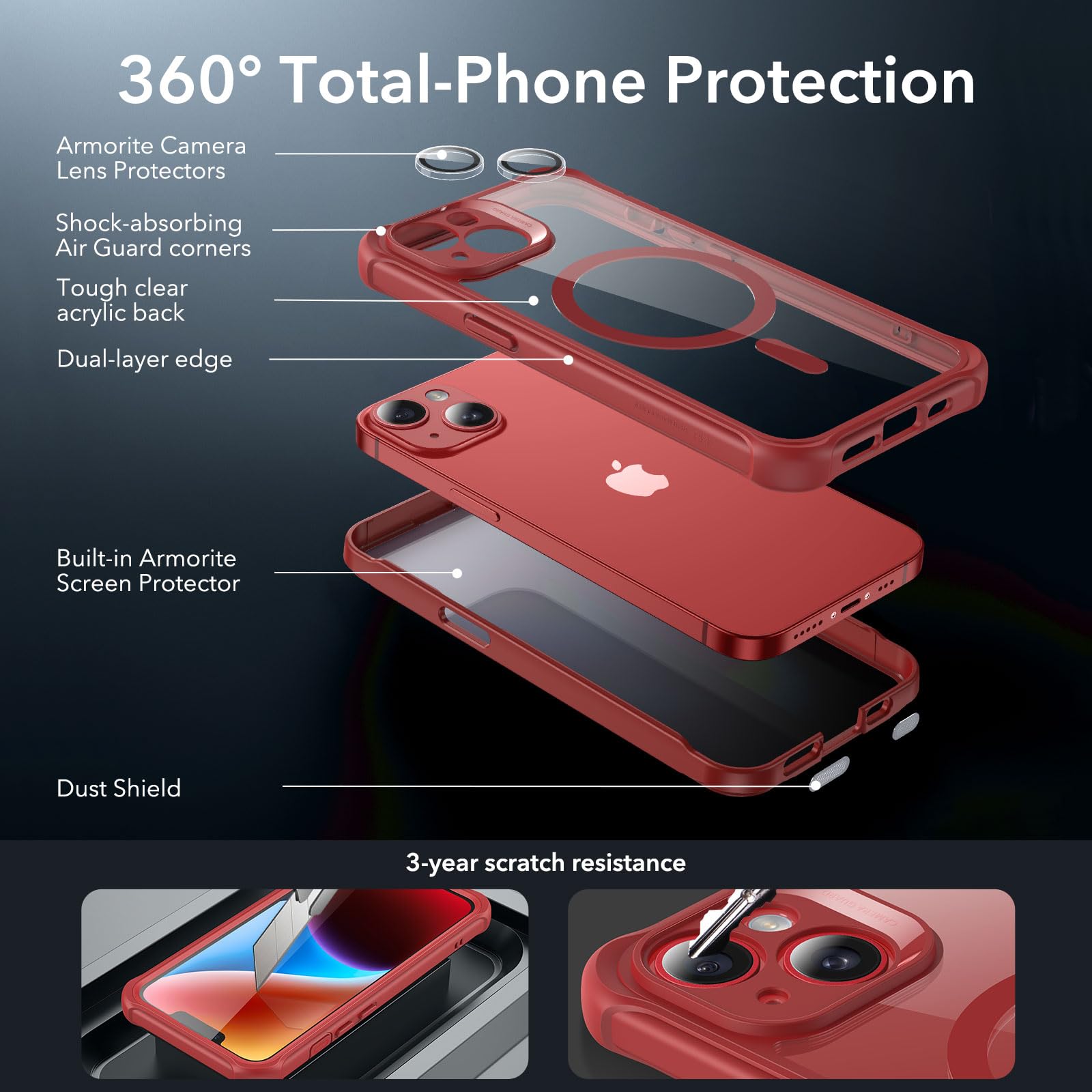 Foto 4 pulgar | Funda De Teléfono Esr Para Iphone 14 Con Vidrio Templado Rojo Transparente - Venta Internacional.