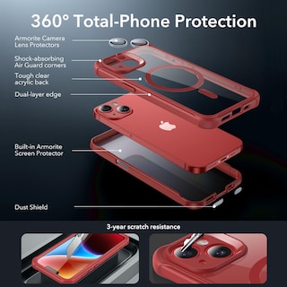 Foto 3 | Funda De Teléfono Esr Para Iphone 14 Con Vidrio Templado Rojo Transparente - Venta Internacional.