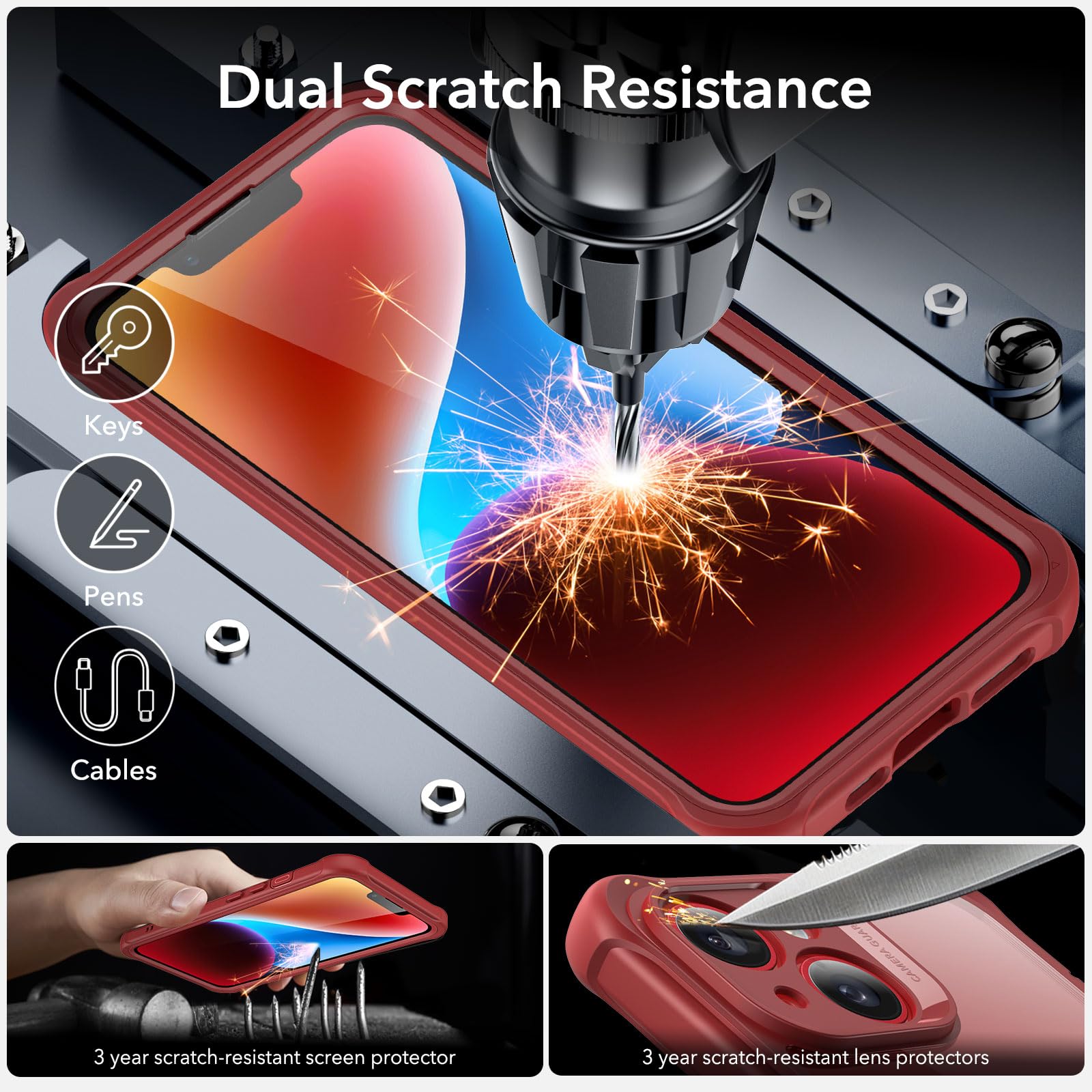 Foto 8 pulgar | Funda De Teléfono Esr Para Iphone 14 Con Vidrio Templado Rojo Transparente - Venta Internacional.
