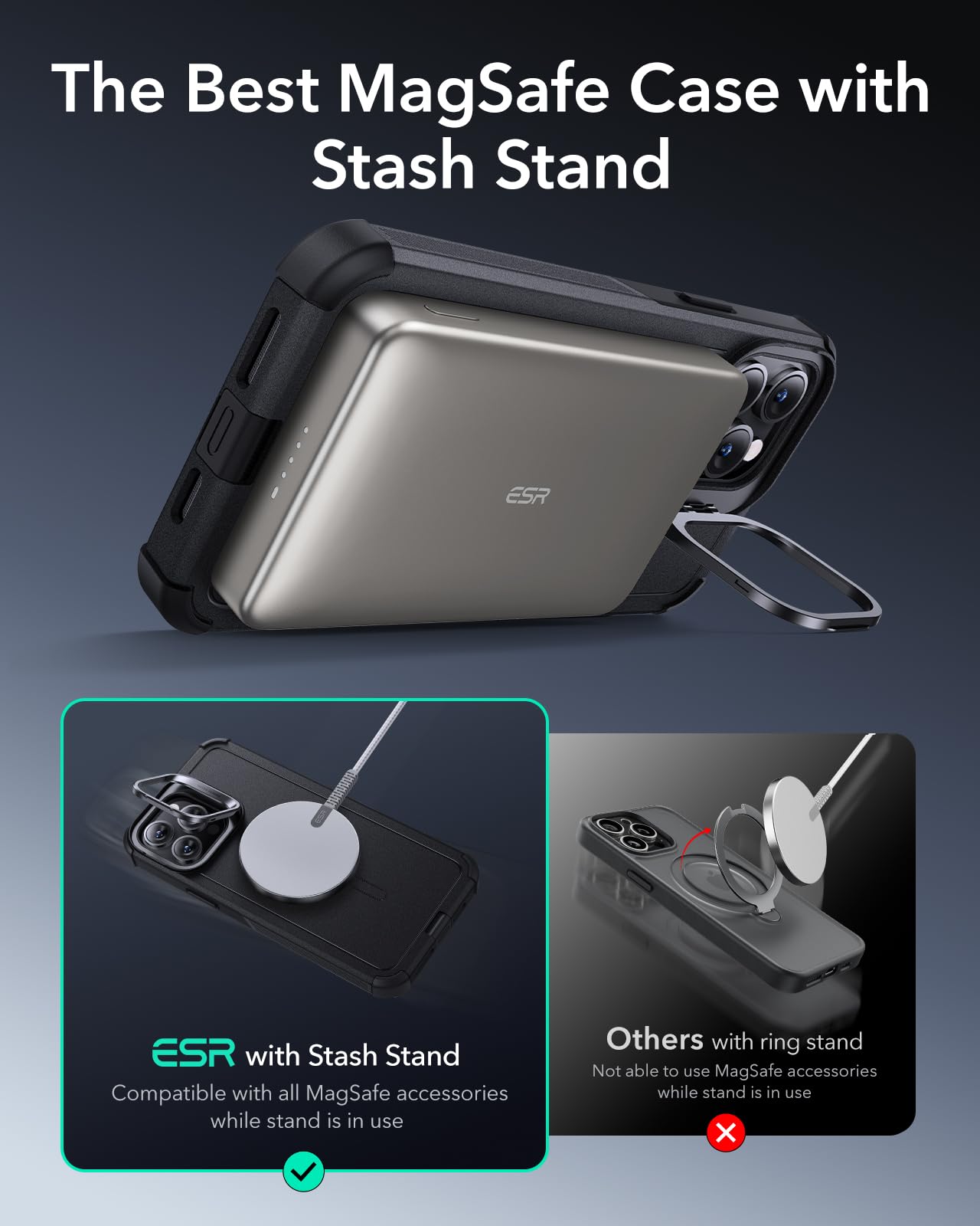 Foto 4 | Funda De Teléfono Esr Cyber Series Con Soporte Para Iphone 13 Pro Max, Color Negro - Venta Internacional.