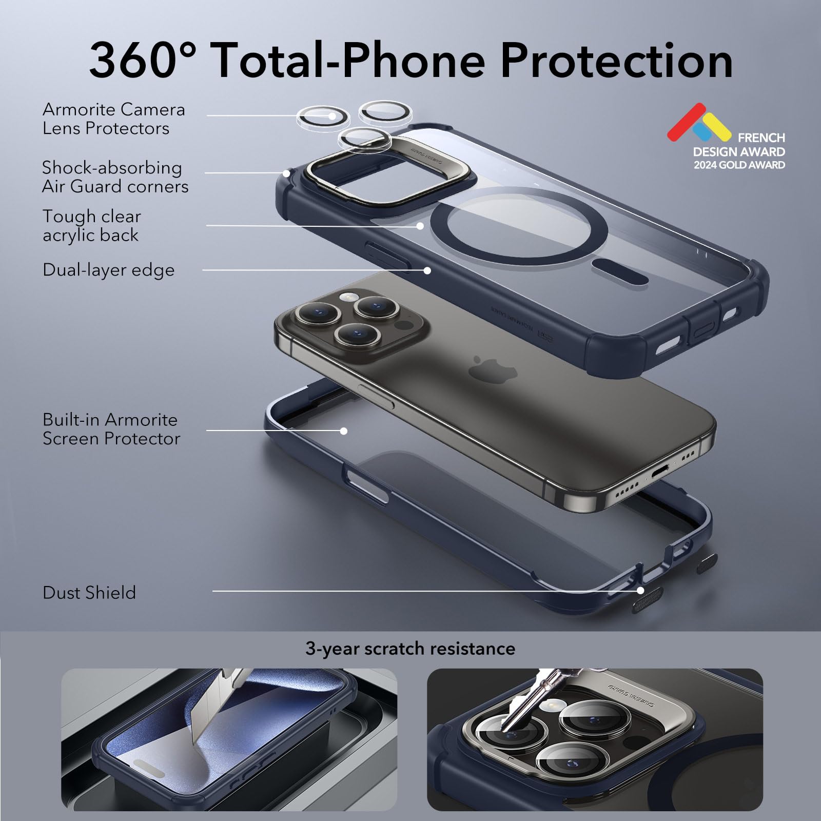 Foto 3 | Funda Esr Para Iphone 15 Pro Max Con Soporte Magsafe, Color Azul Transparente - Venta Internacional.