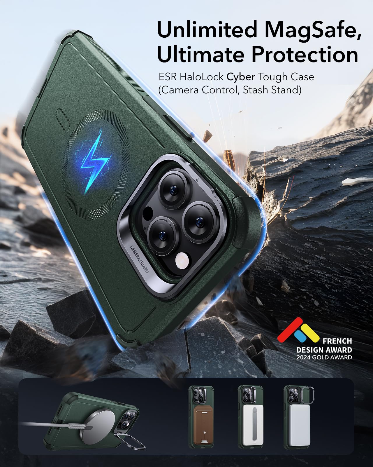 Foto 2 | Funda Esr Para Iphone 13 Pro Con Soporte De Uso Militar, Color Gris - Venta Internacional.