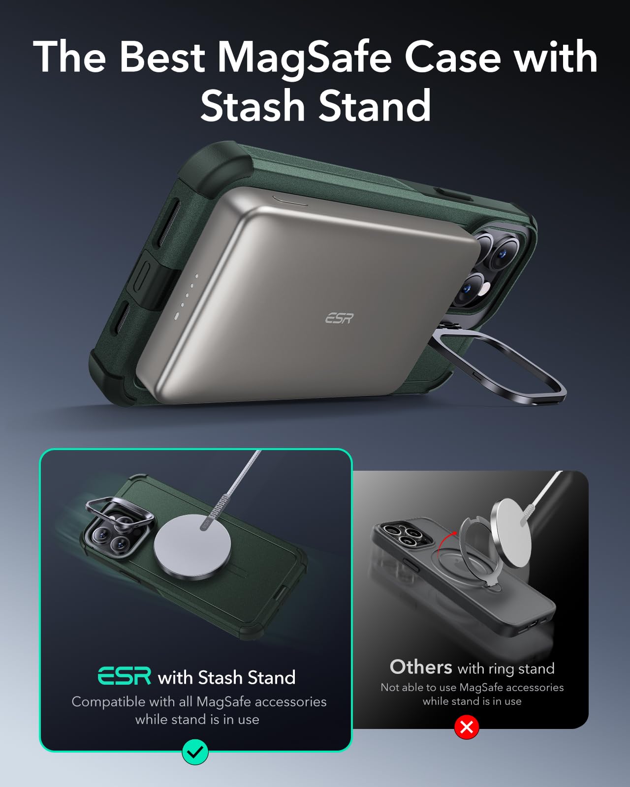 Foto 4 | Funda Esr Para Iphone 13 Pro Con Soporte De Uso Militar, Color Gris - Venta Internacional.