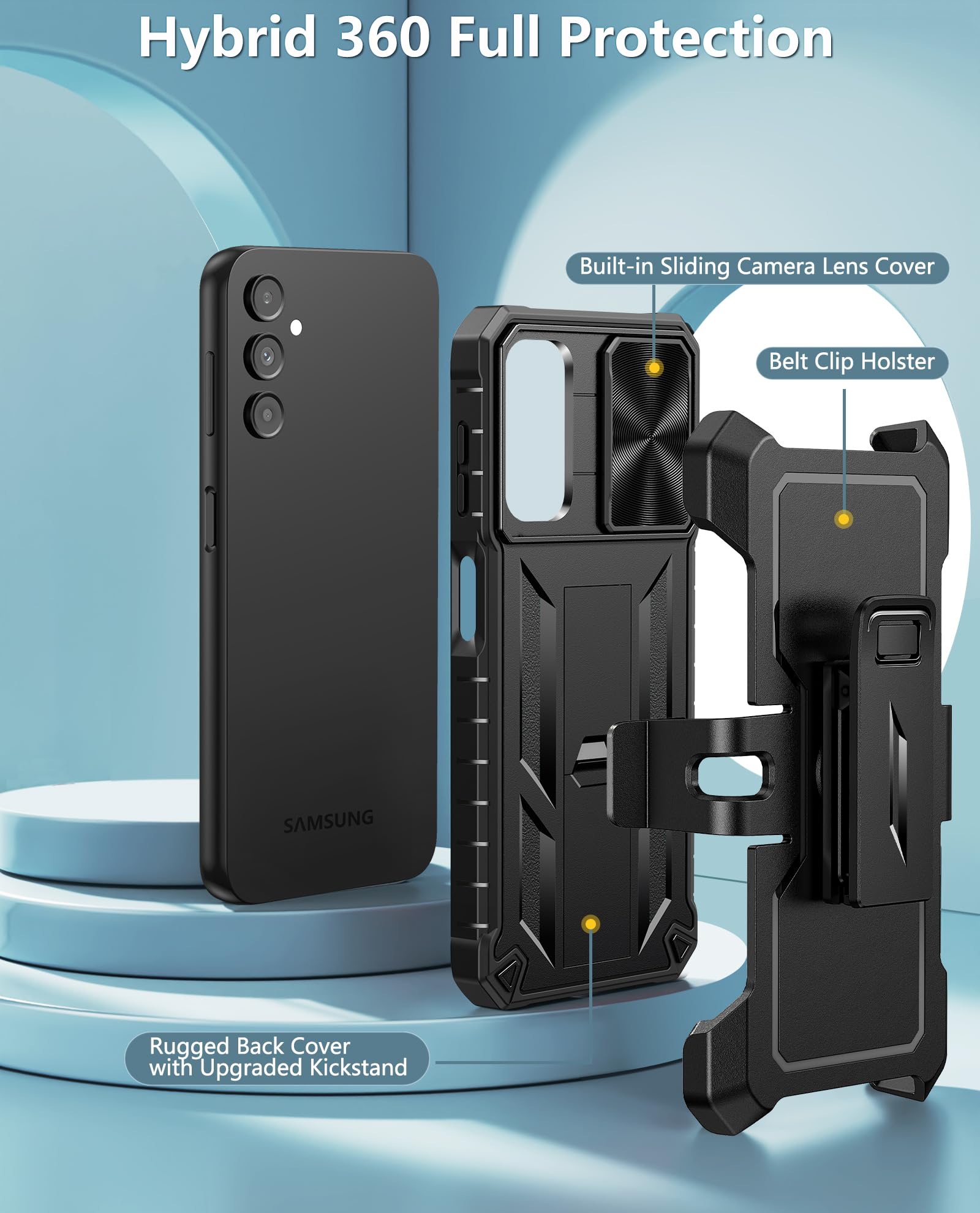 Foto 4 pulgar | Funda Fntcase Para Samsung Galaxy A14-5g Con Clip Para Cinturón, Color Negro - Venta Internacional.