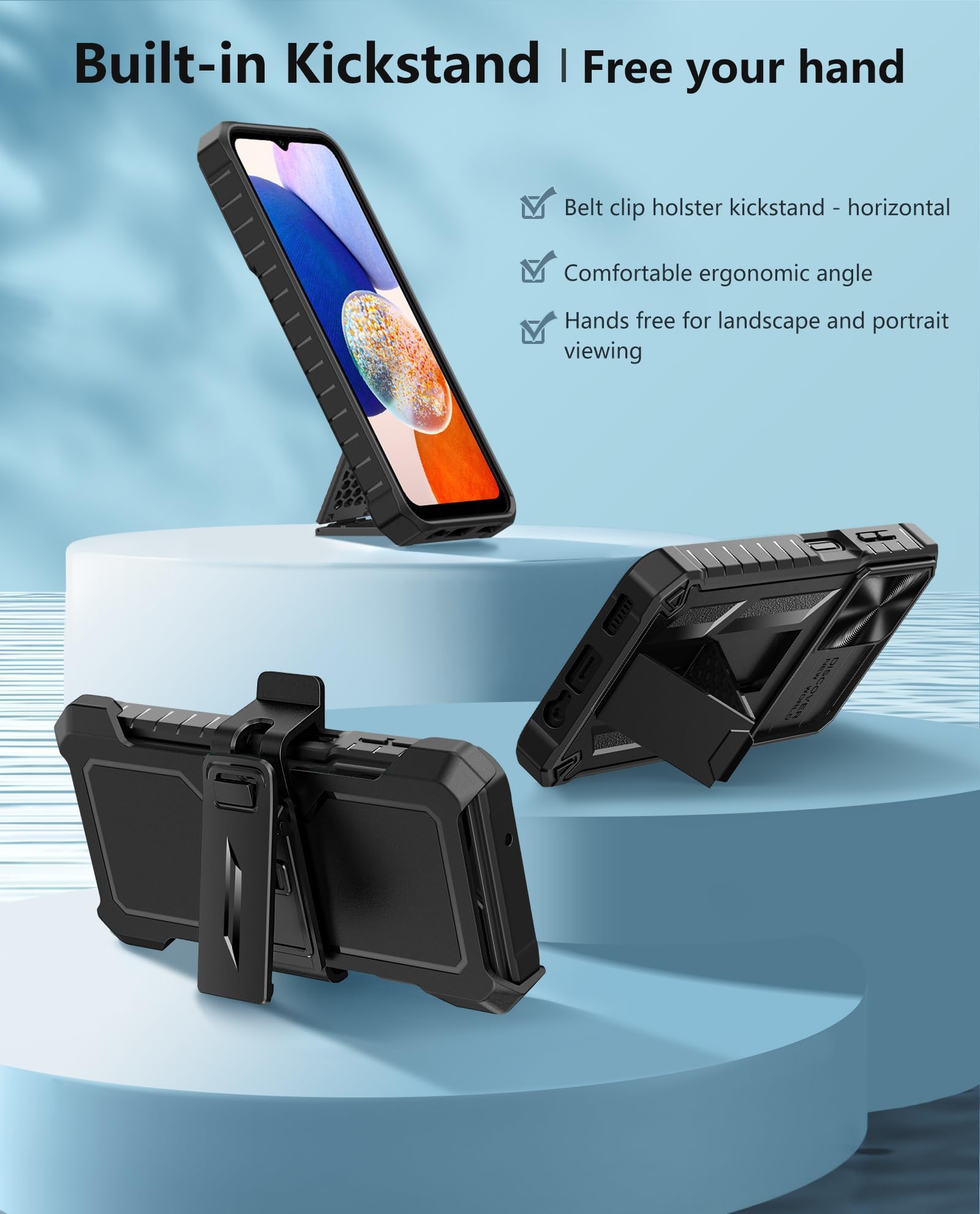 Foto 6 pulgar | Funda Fntcase Para Samsung Galaxy A14-5g Con Clip Para Cinturón, Color Negro - Venta Internacional.