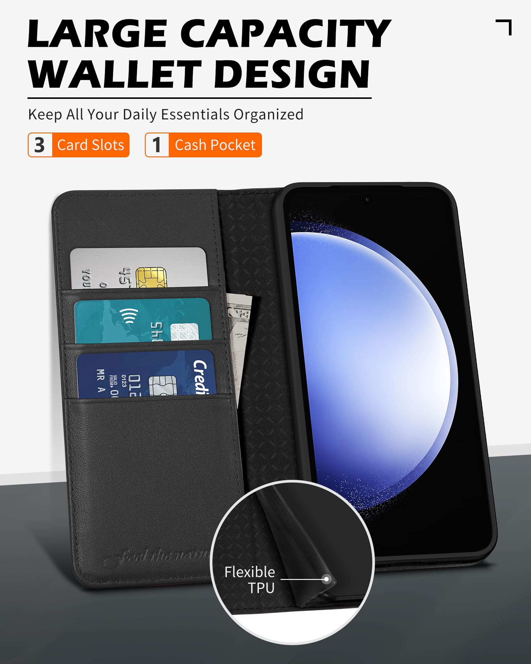 Foto 4 | Funda Tipo Cartera Shieldon Para Galaxy S24 5g De Piel Auténtica, Color Negro - Venta Internacional.