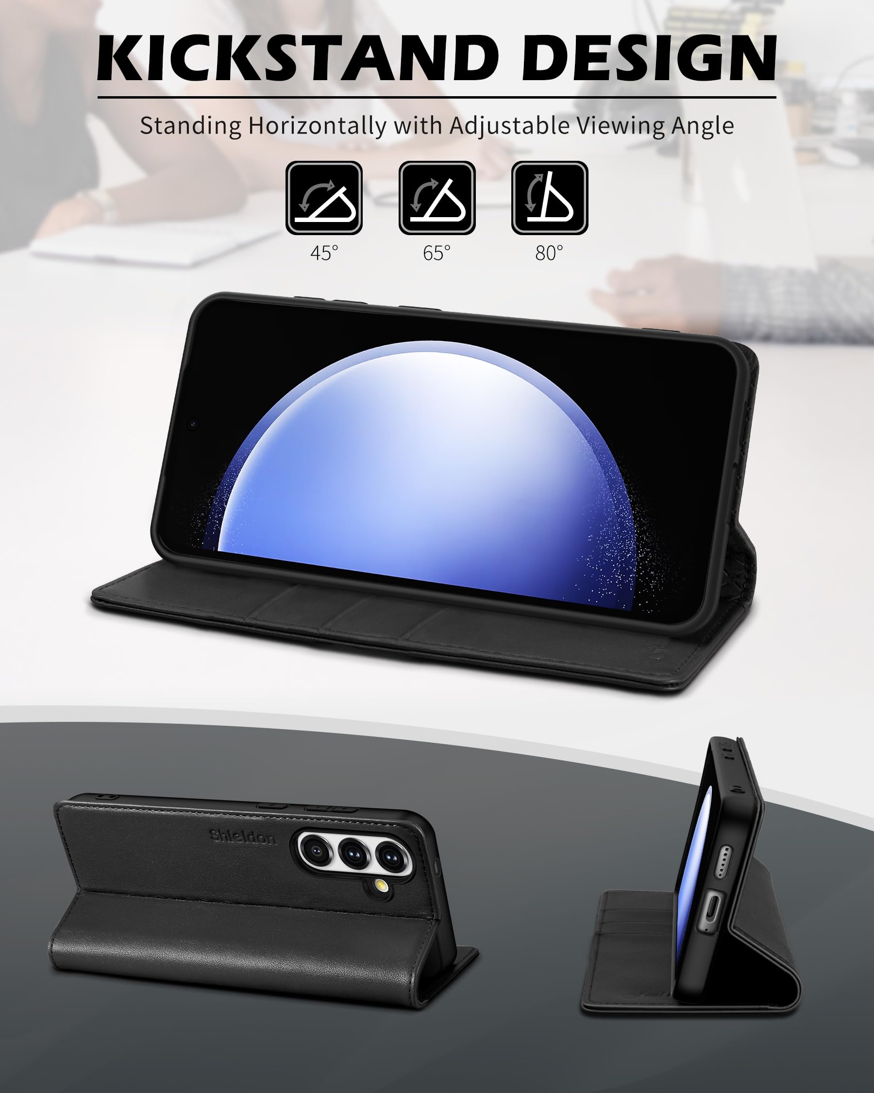 Foto 6 pulgar | Funda Tipo Cartera Shieldon Para Galaxy S24 5g De Piel Auténtica, Color Negro - Venta Internacional.