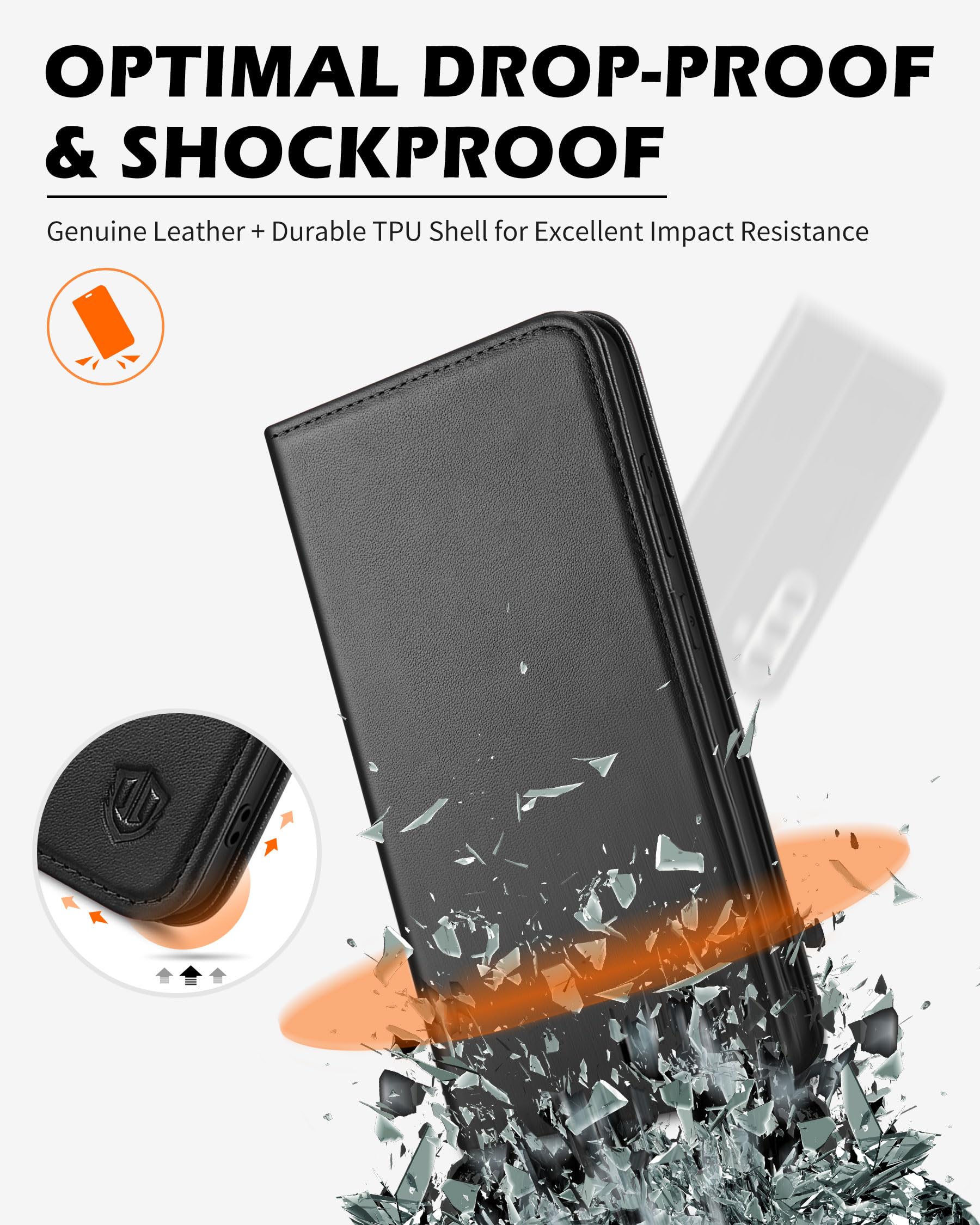 Foto 7 pulgar | Funda Tipo Cartera Shieldon Para Galaxy S24 5g De Piel Auténtica, Color Negro - Venta Internacional.