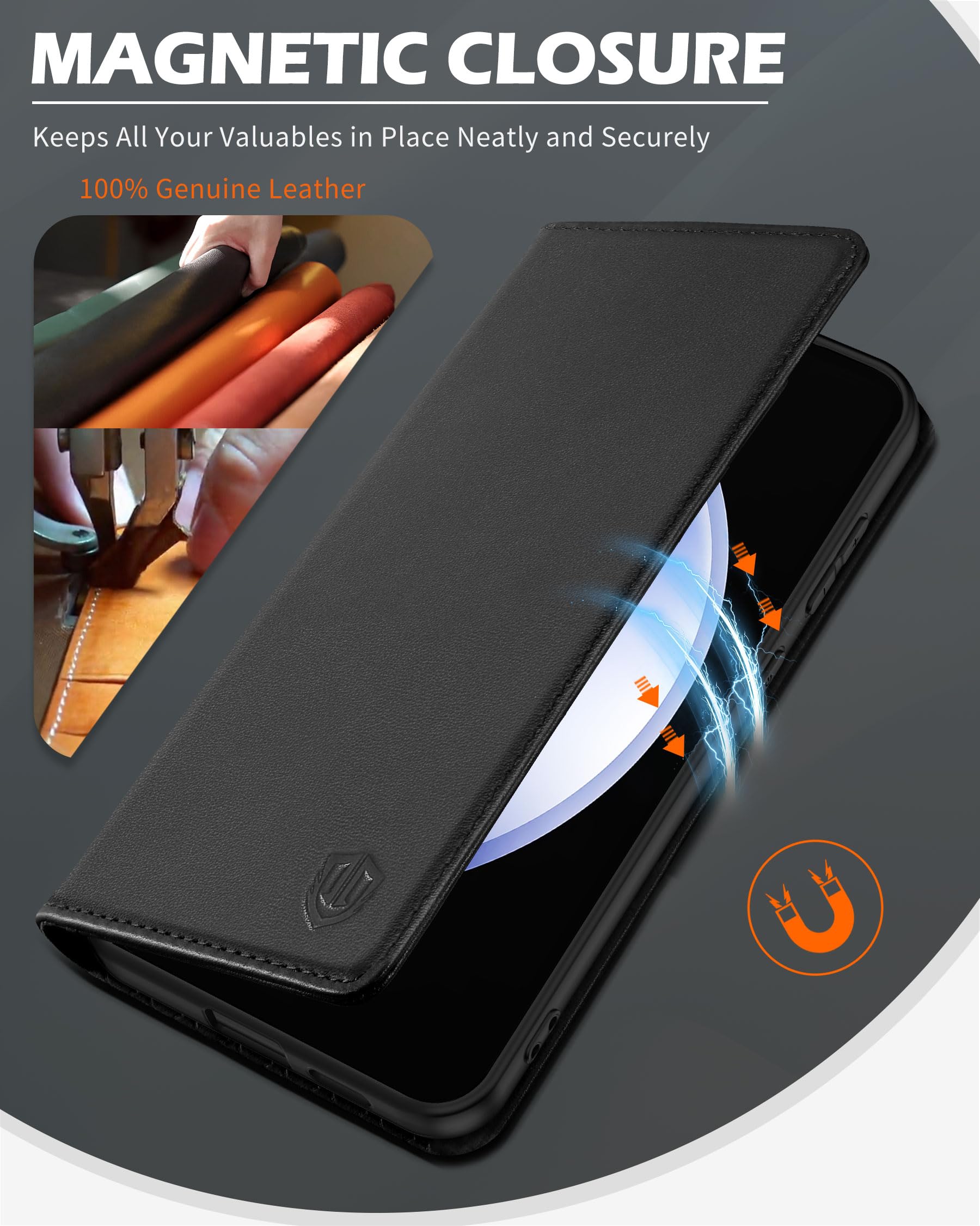 Foto 8 pulgar | Funda Tipo Cartera Shieldon Para Galaxy S24 5g De Piel Auténtica, Color Negro - Venta Internacional.