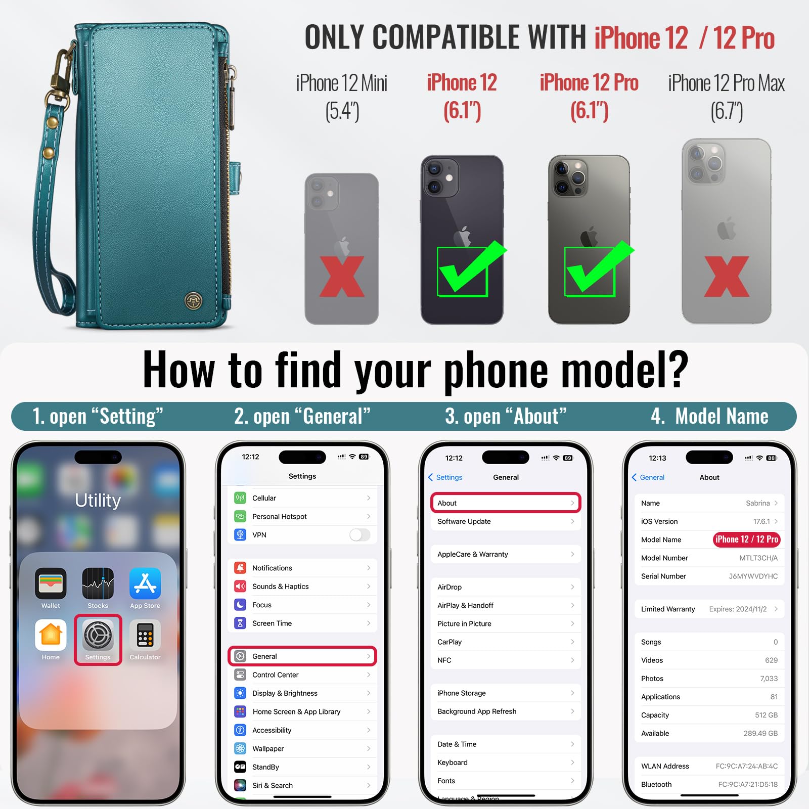 Foto 3 pulgar | Funda Wallet Defense Compatible Con Iphone 12/pro 6.1, Azul Y Verde - Venta Internacional.