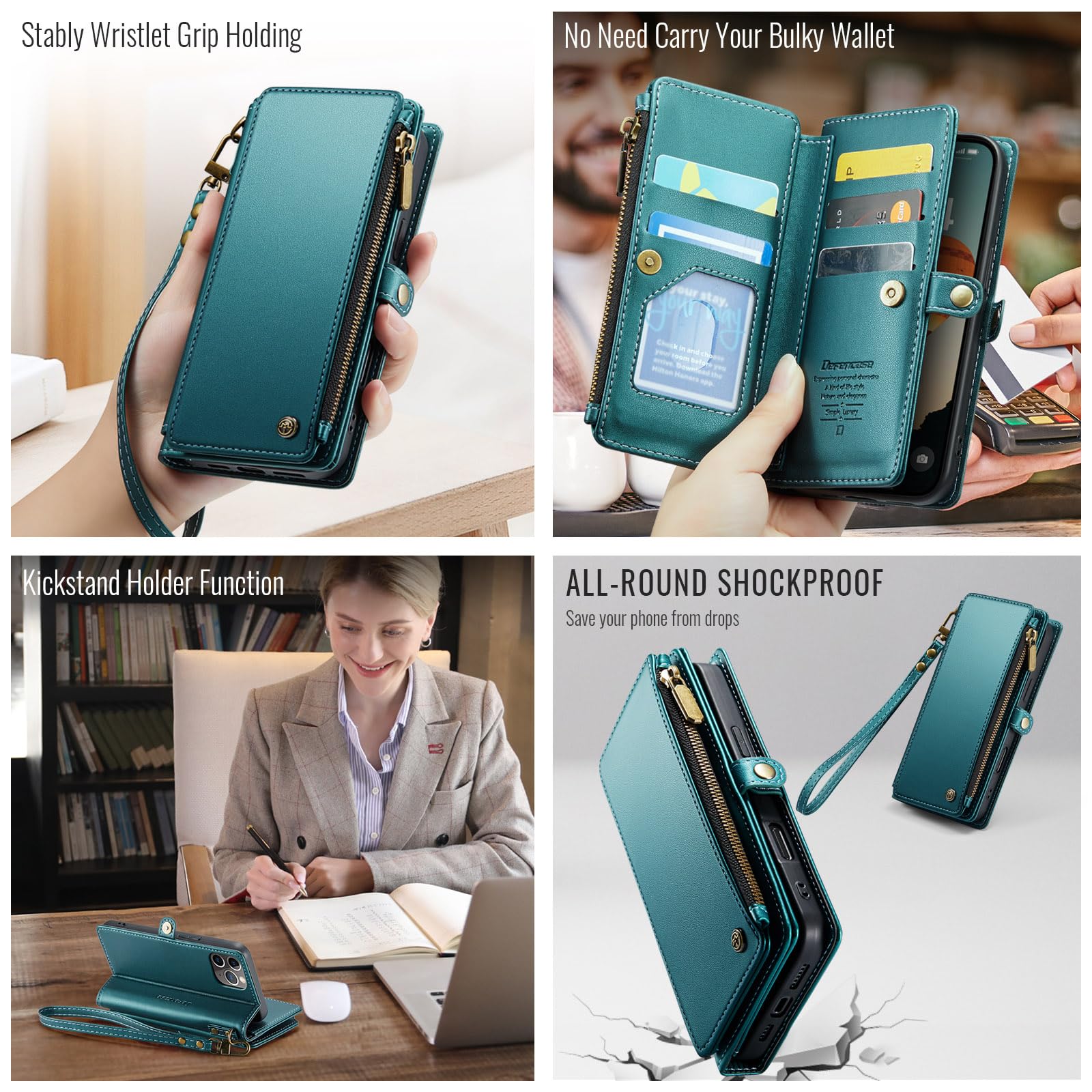 Foto 5 pulgar | Funda Wallet Defense Compatible Con Iphone 12/pro 6.1, Azul Y Verde - Venta Internacional.