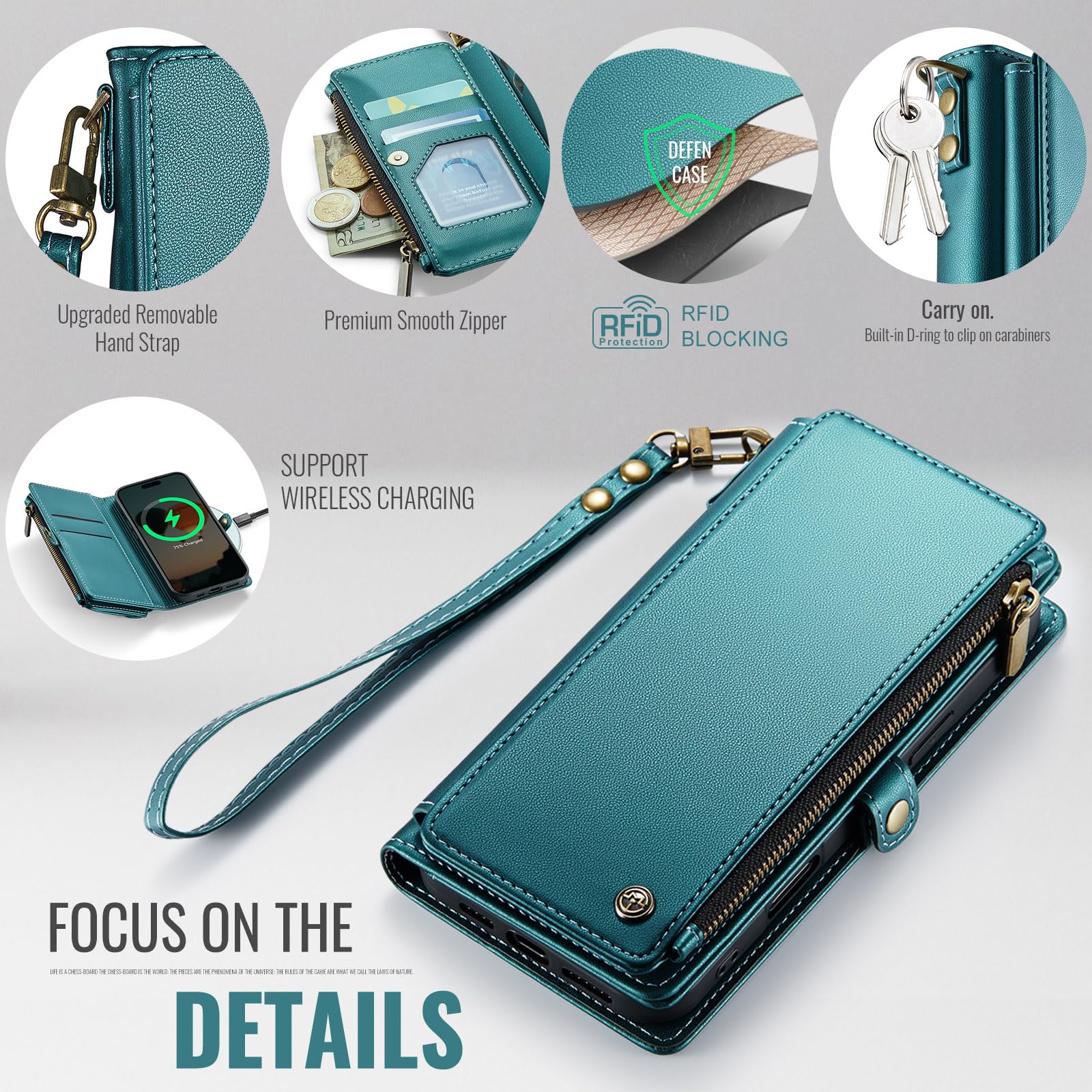 Foto 6 pulgar | Funda Wallet Defense Compatible Con Iphone 12/pro 6.1, Azul Y Verde - Venta Internacional.