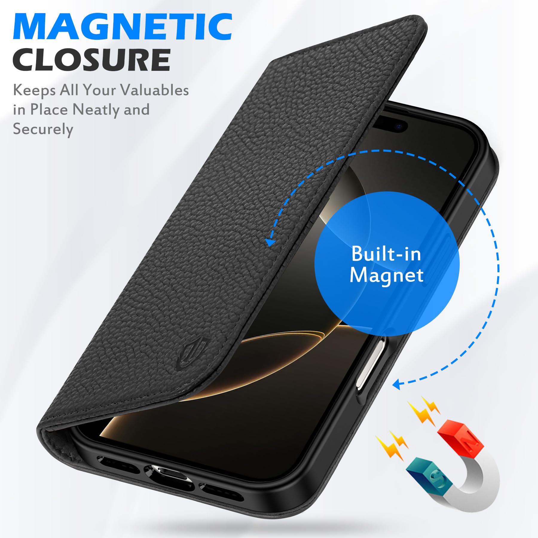 Foto 5 pulgar | Funda Shieldon Para Iphone 16 Pro Max 5g De Piel Auténtica Negra - Venta Internacional.