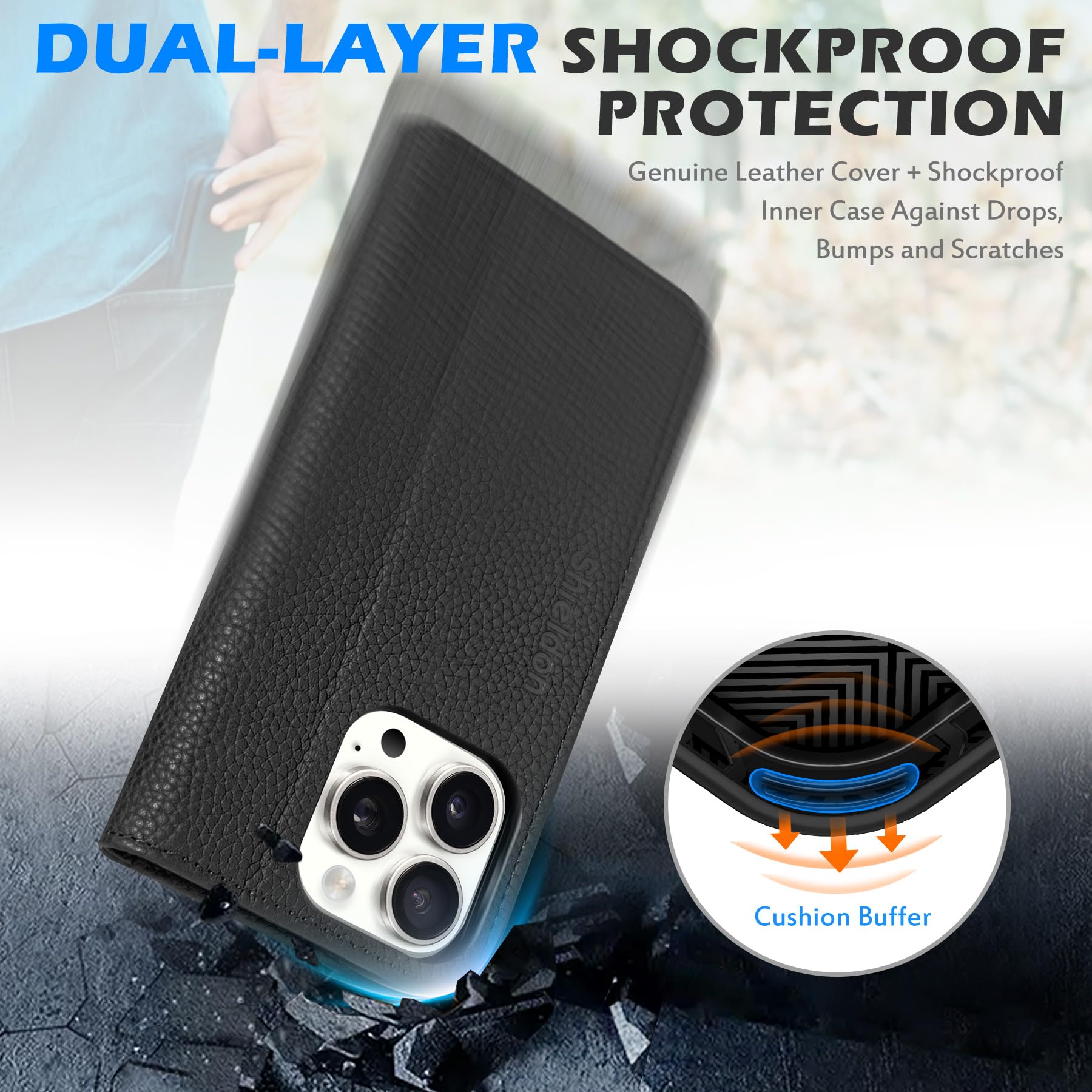 Foto 5 | Funda Shieldon Para Iphone 16 Pro Max 5g De Piel Auténtica Negra - Venta Internacional.