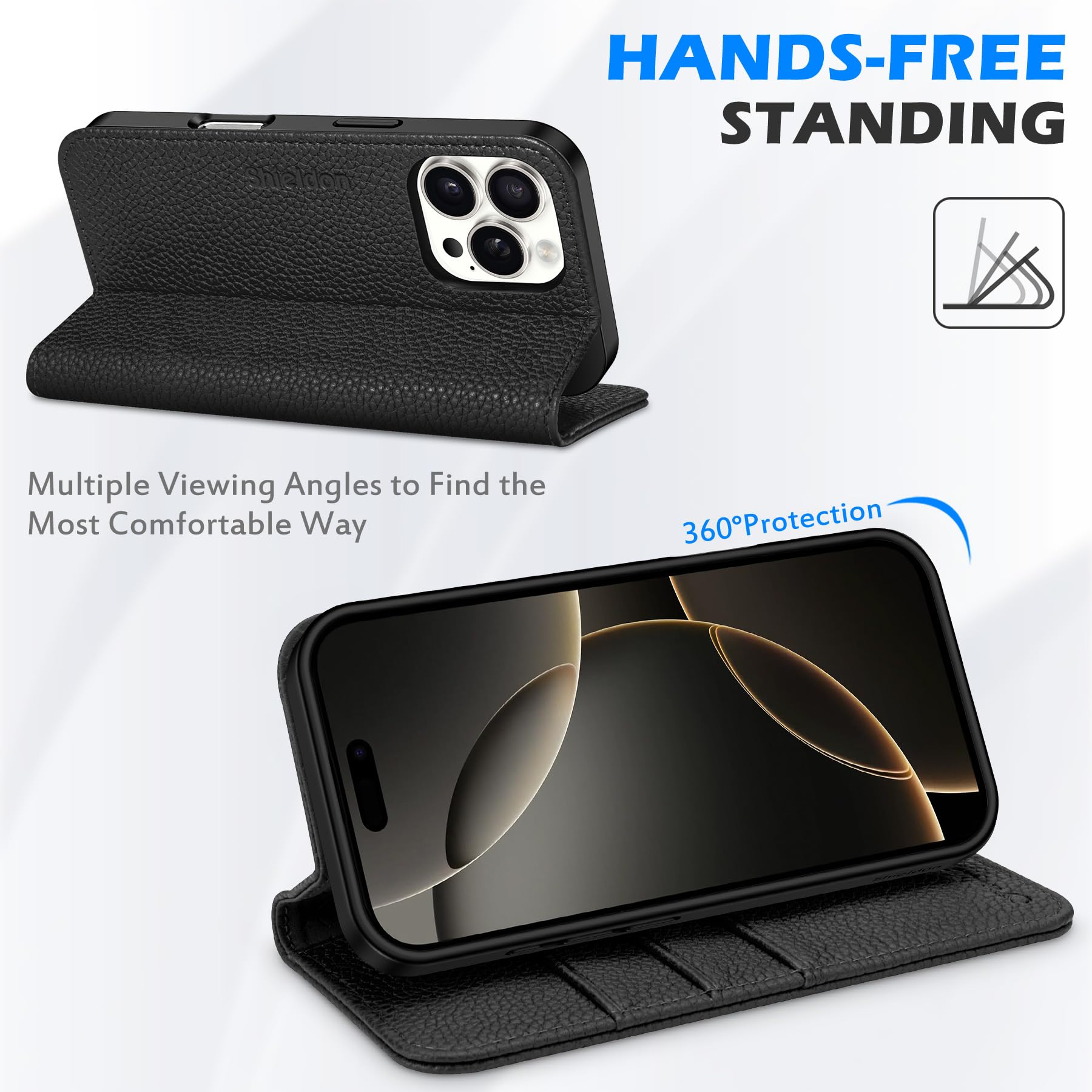 Foto 6 | Funda Shieldon Para Iphone 16 Pro Max 5g De Piel Auténtica Negra - Venta Internacional.