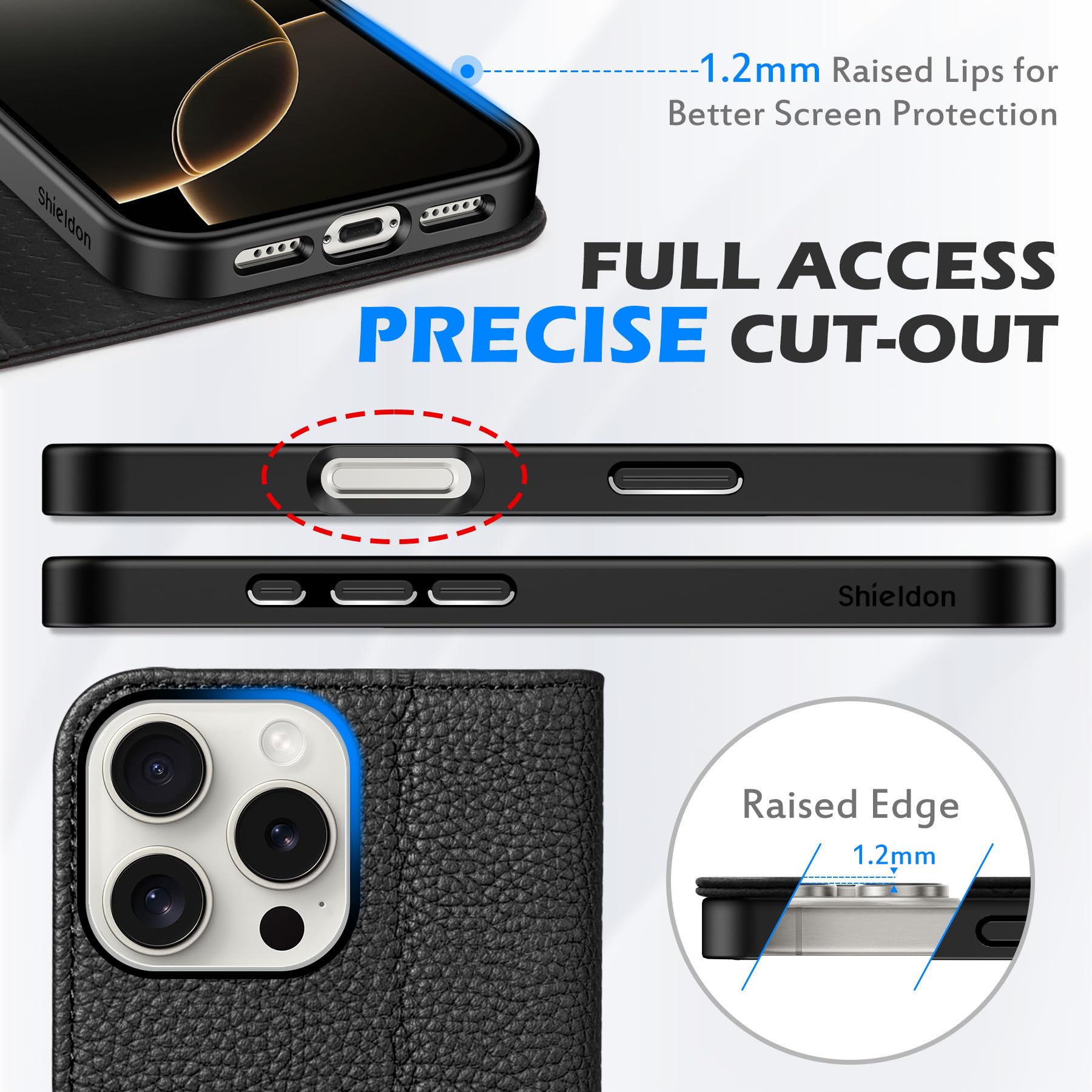Foto 7 | Funda Shieldon Para Iphone 16 Pro Max 5g De Piel Auténtica Negra - Venta Internacional.