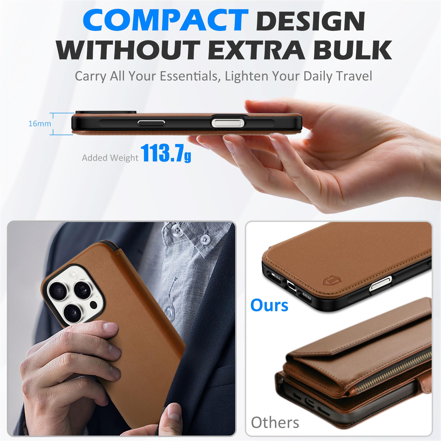 Foto 4 pulgar | Funda Tipo Cartera Shieldon Para Iphone 16 Pro Max 6.9, Color Marrón Napa - Venta Internacional.