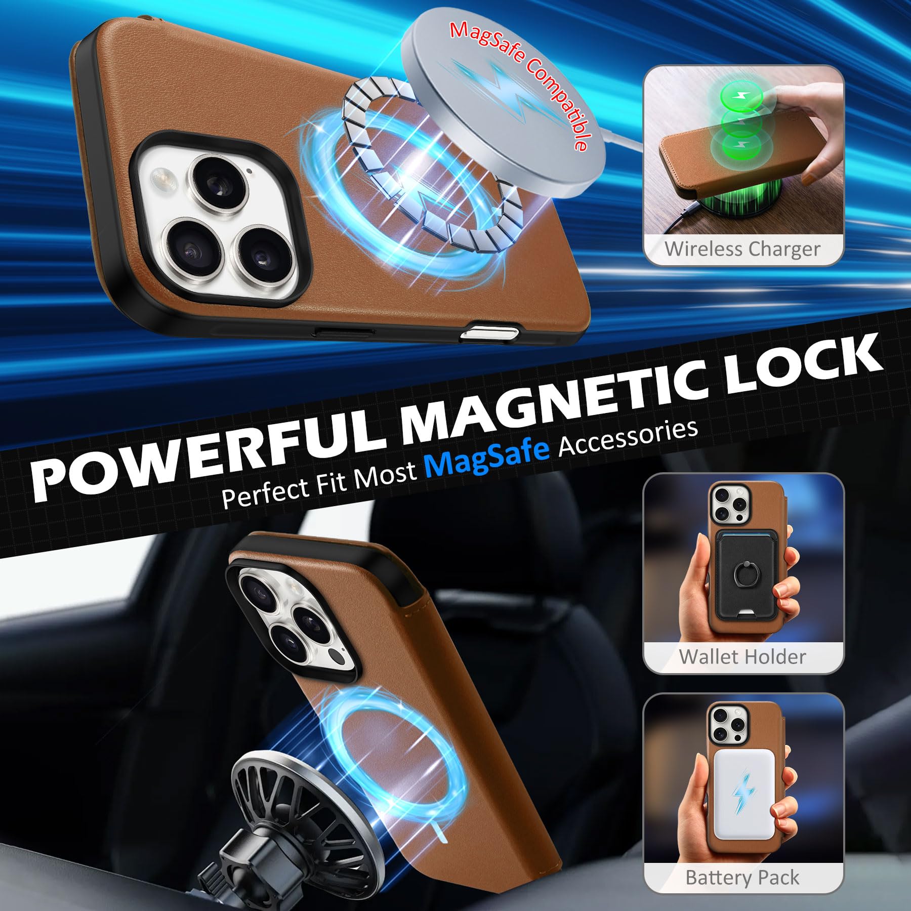 Foto 4 | Funda Tipo Cartera Shieldon Para Iphone 16 Pro Max 6.9, Color Marrón Napa - Venta Internacional.