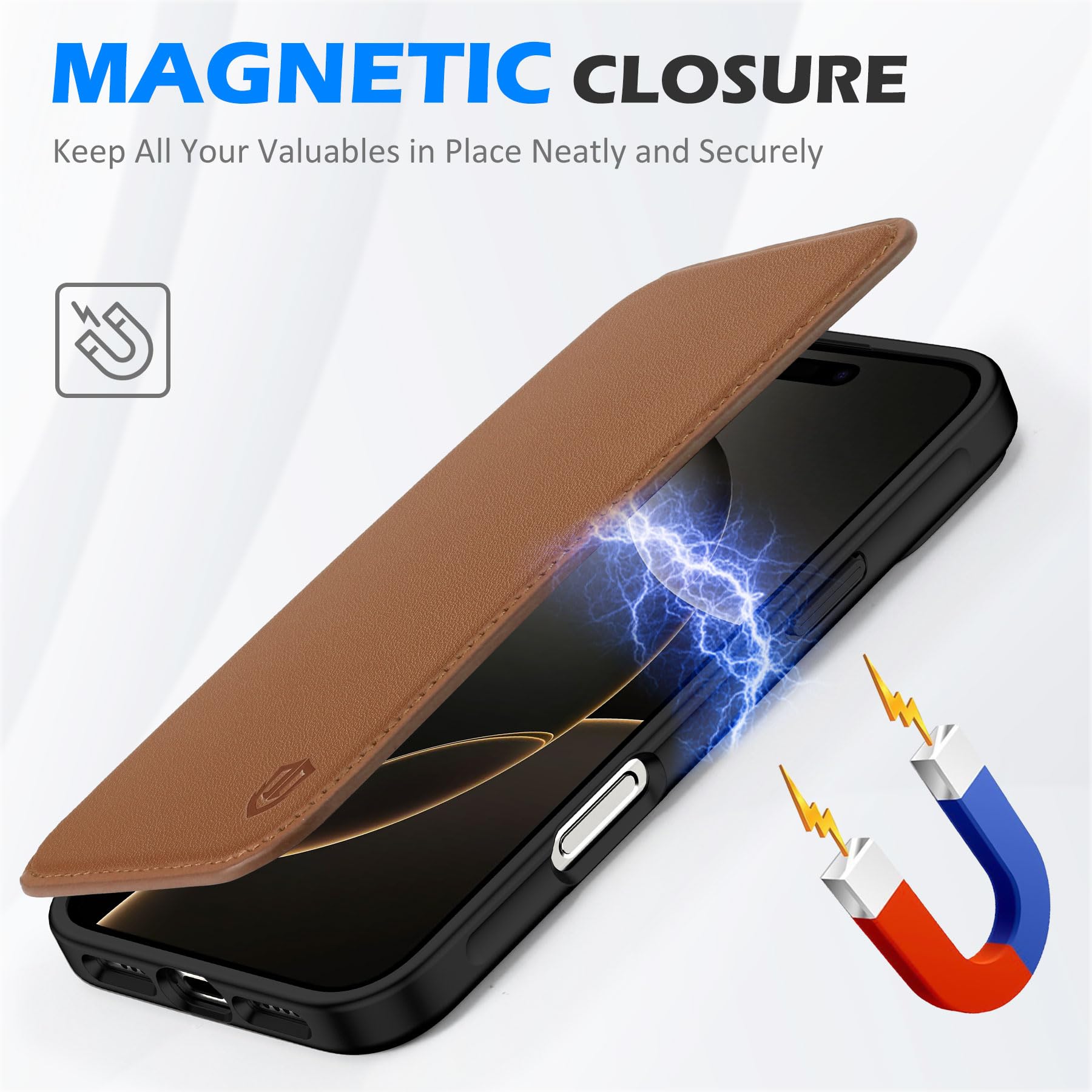 Foto 7 pulgar | Funda Tipo Cartera Shieldon Para Iphone 16 Pro Max 6.9, Color Marrón Napa - Venta Internacional.