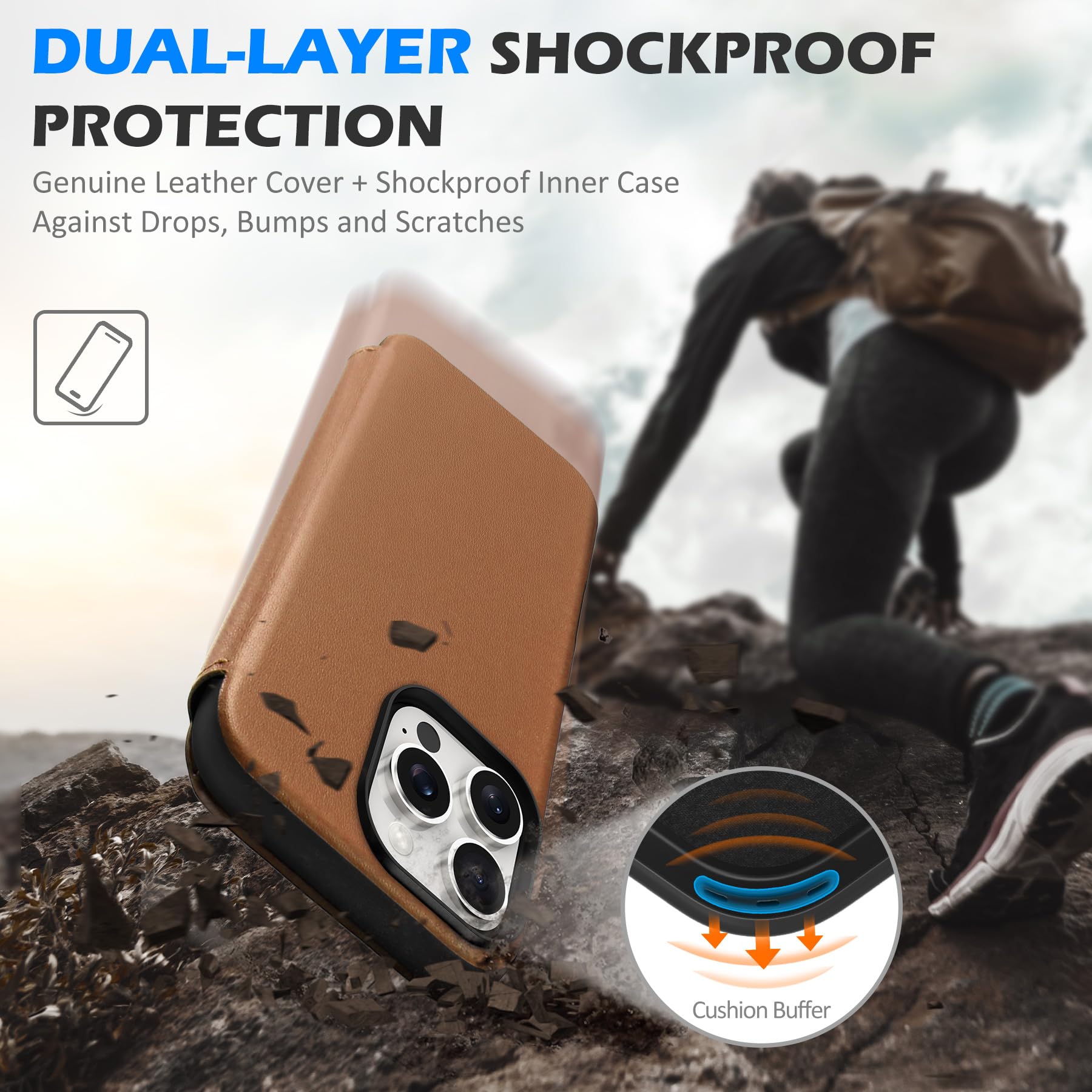 Foto 7 | Funda Tipo Cartera Shieldon Para Iphone 16 Pro Max 6.9, Color Marrón Napa - Venta Internacional.