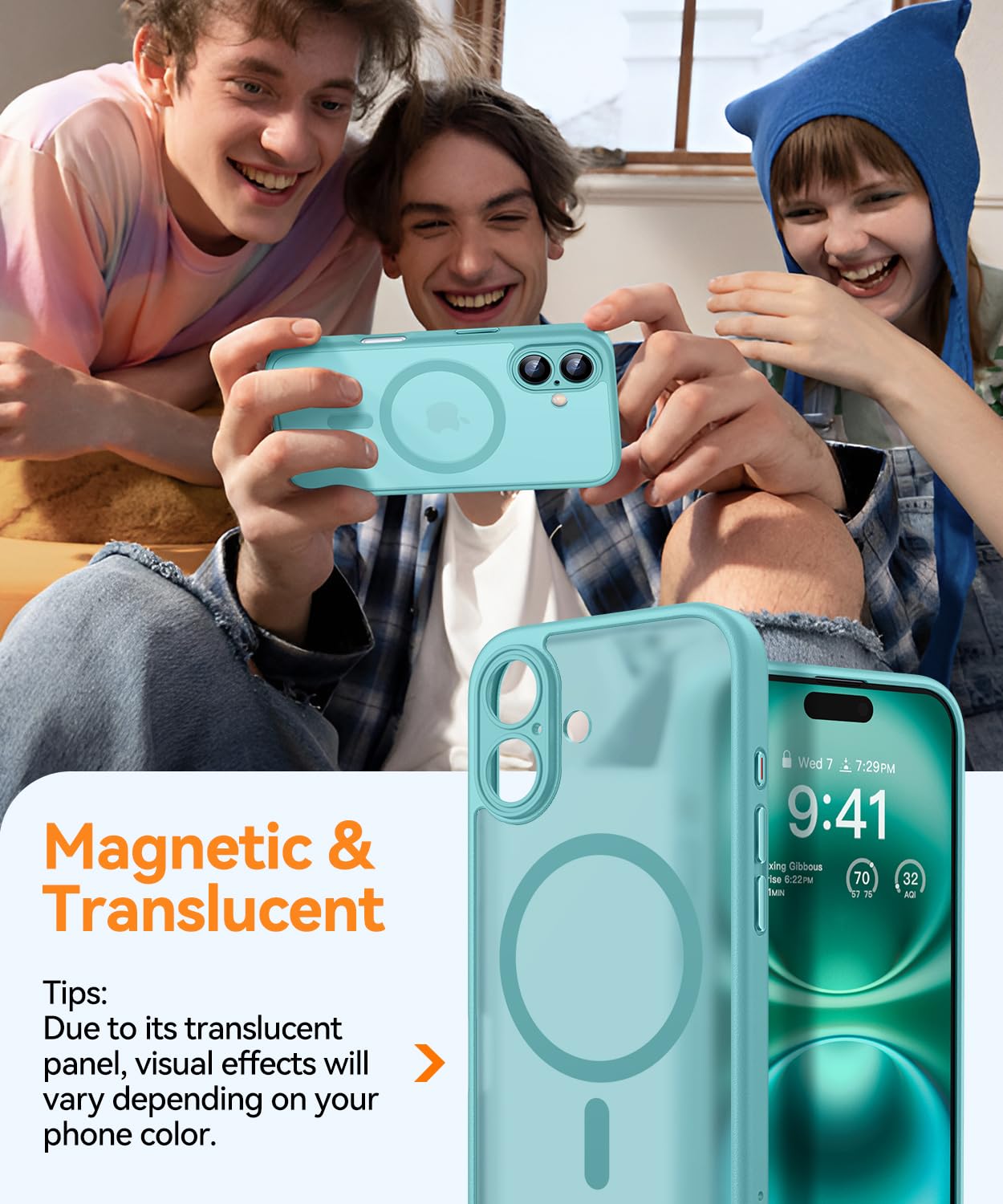 Foto 4 pulgar | Funda Magnética Canshn Para Iphone 16 Plus, Color Verde Azulado - Venta Internacional.