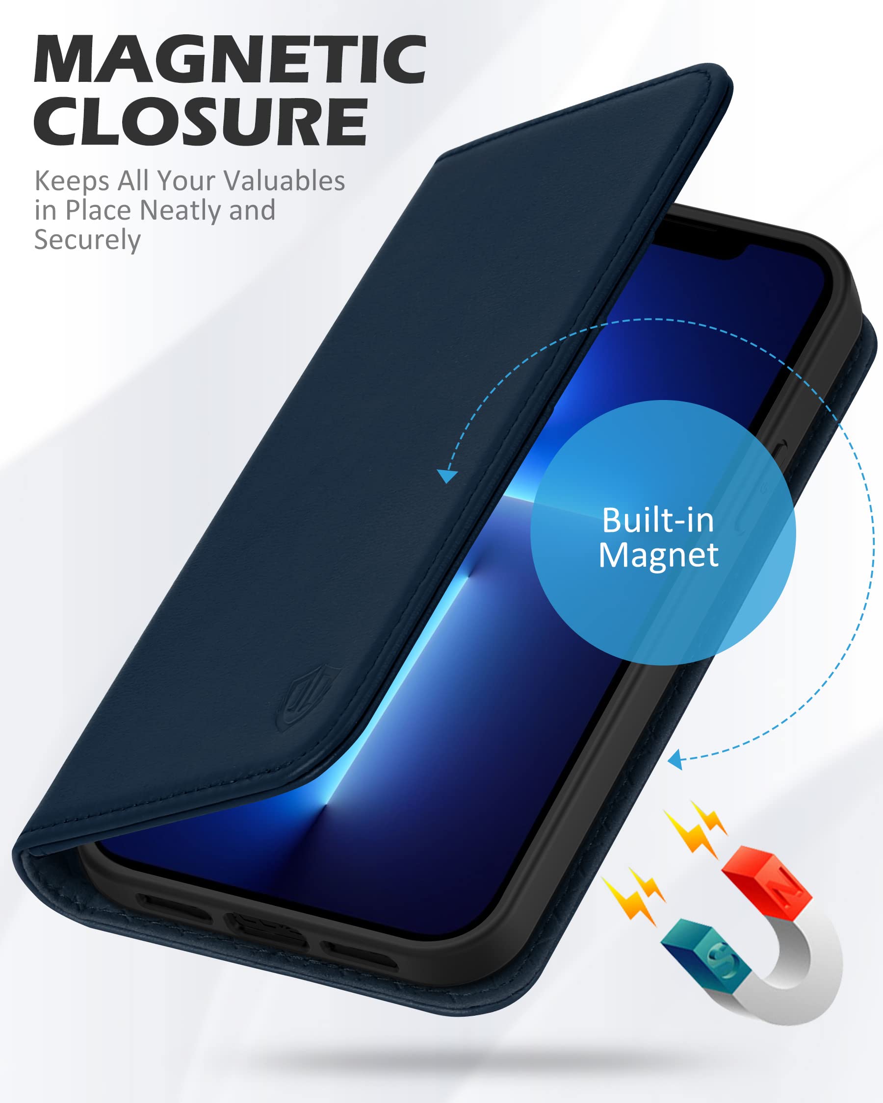 Foto 5 pulgar | Funda Tipo Cartera Shieldon Para Iphone 13 Pro Max 5g Azul Marino - Venta Internacional.