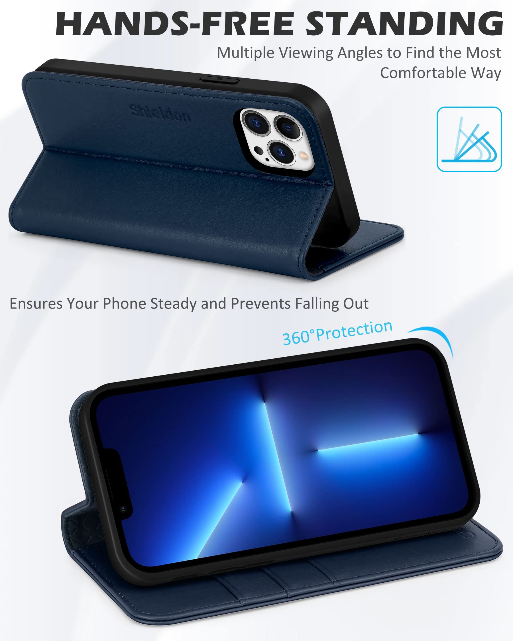 Foto 6 pulgar | Funda Tipo Cartera Shieldon Para Iphone 13 Pro Max 5g Azul Marino - Venta Internacional.