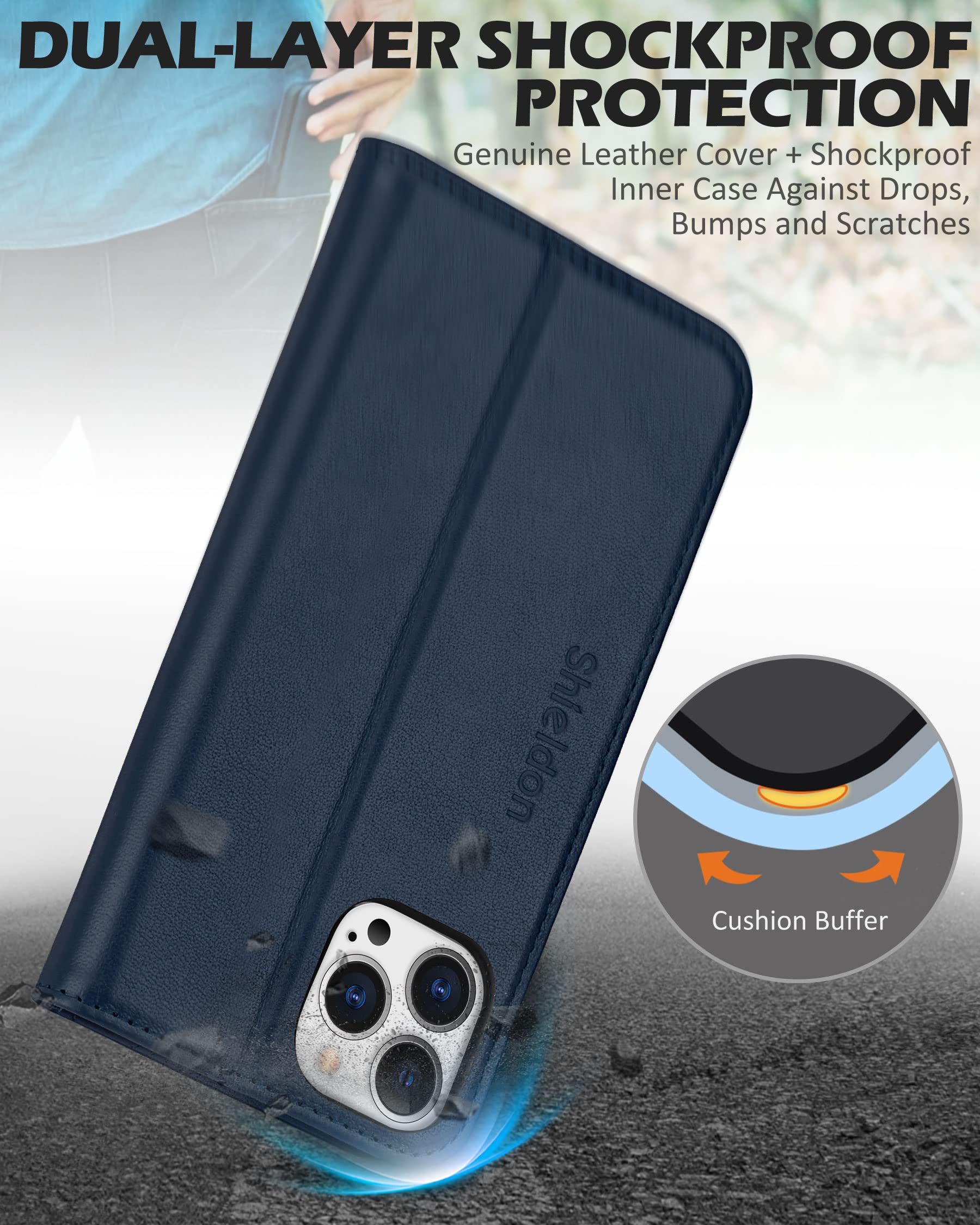 Foto 7 pulgar | Funda Tipo Cartera Shieldon Para Iphone 13 Pro Max 5g Azul Marino - Venta Internacional.