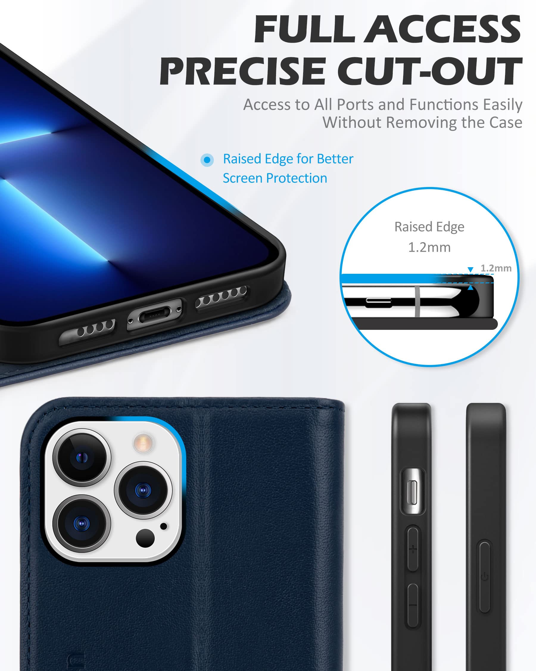 Foto 7 | Funda Tipo Cartera Shieldon Para Iphone 13 Pro Max 5g Azul Marino - Venta Internacional.