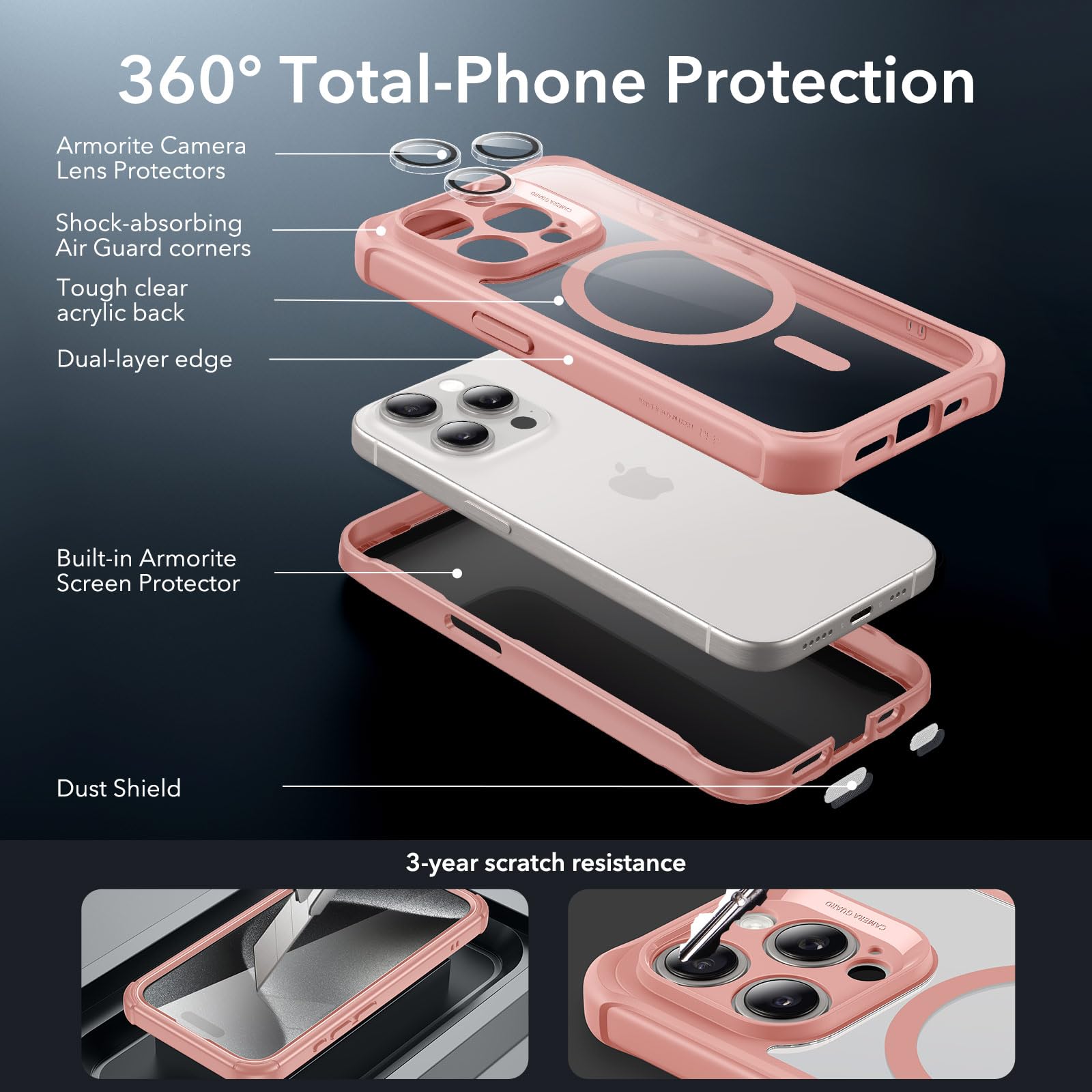 Foto 4 pulgar | Funda Esr Para Iphone 15 Pro Con Cristal Templado, Color Rosa Transparente - Venta Internacional.